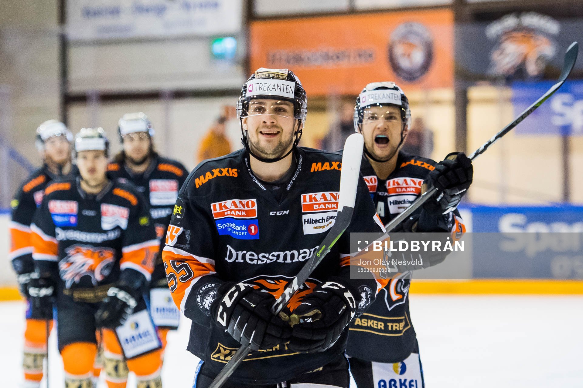 Endre Medby of Frisk Asker celebrates with his teammates