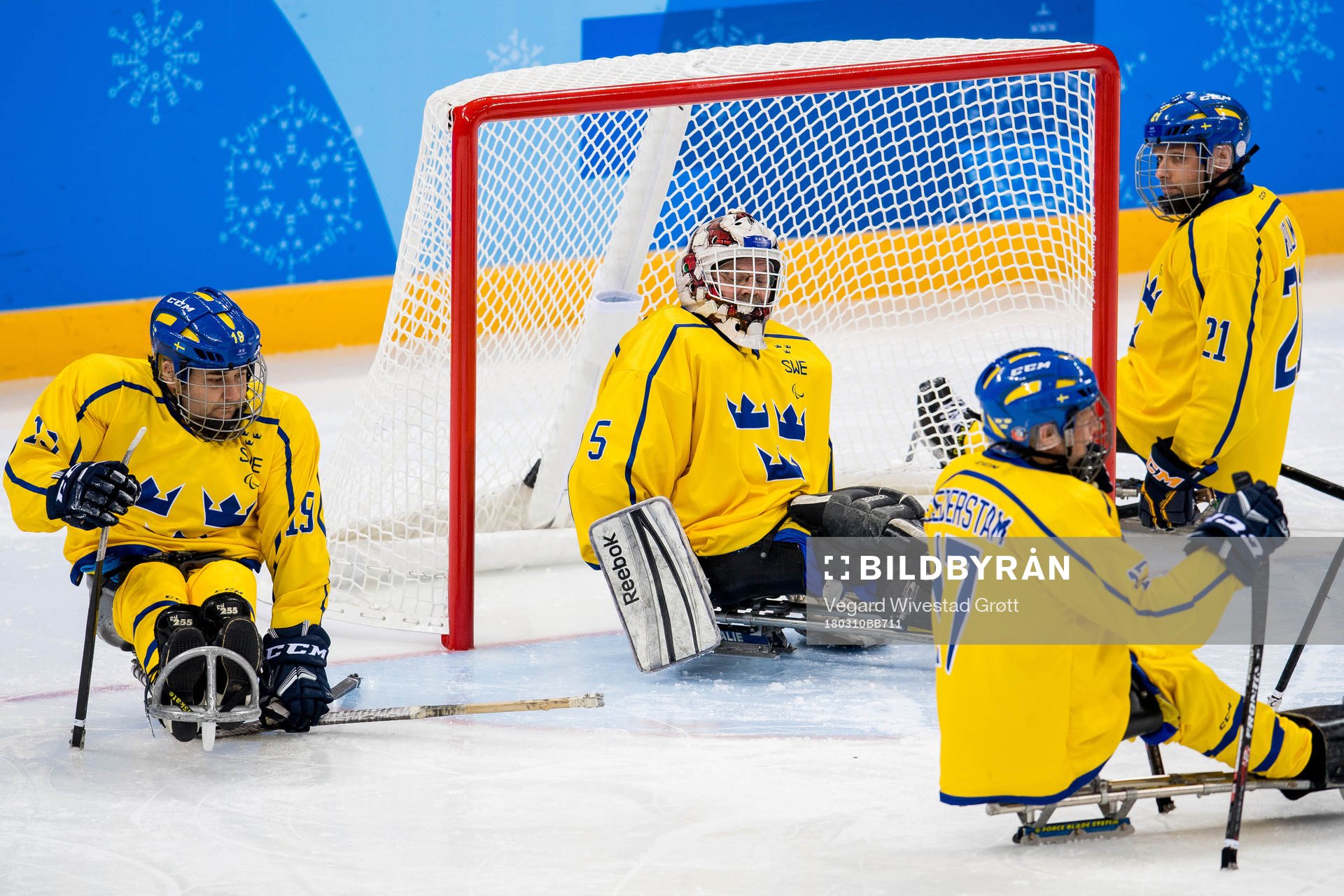 Anders Wistrand, goaltender Ulf Nilsson and Marcus Holm of
