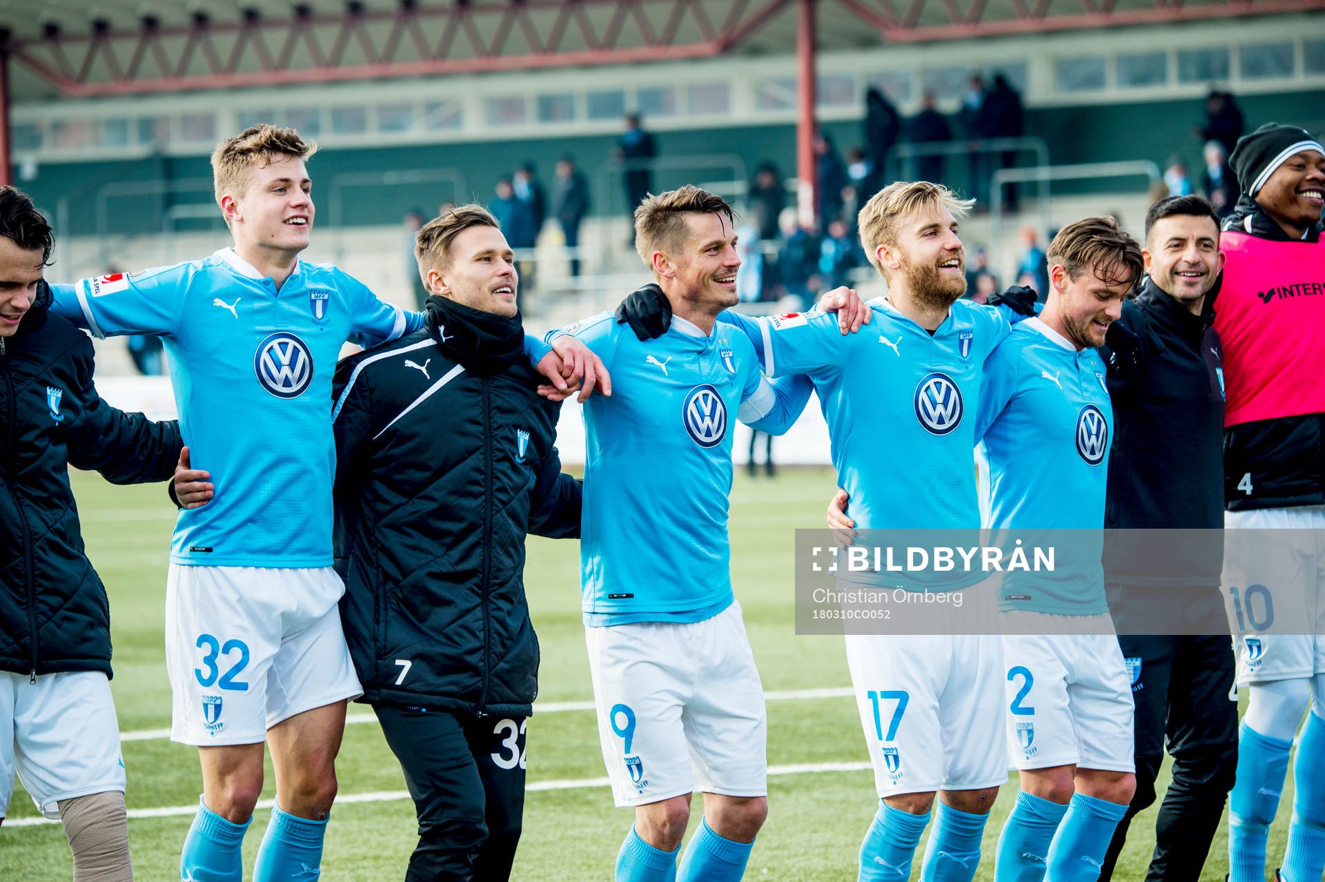 Jubel i Malmö FFs efter vinsten i fotbollsmatchen i Svenska Cupen mellan Malmö FF och IFK Göteborg den 10 mars 2018 i Malmö.