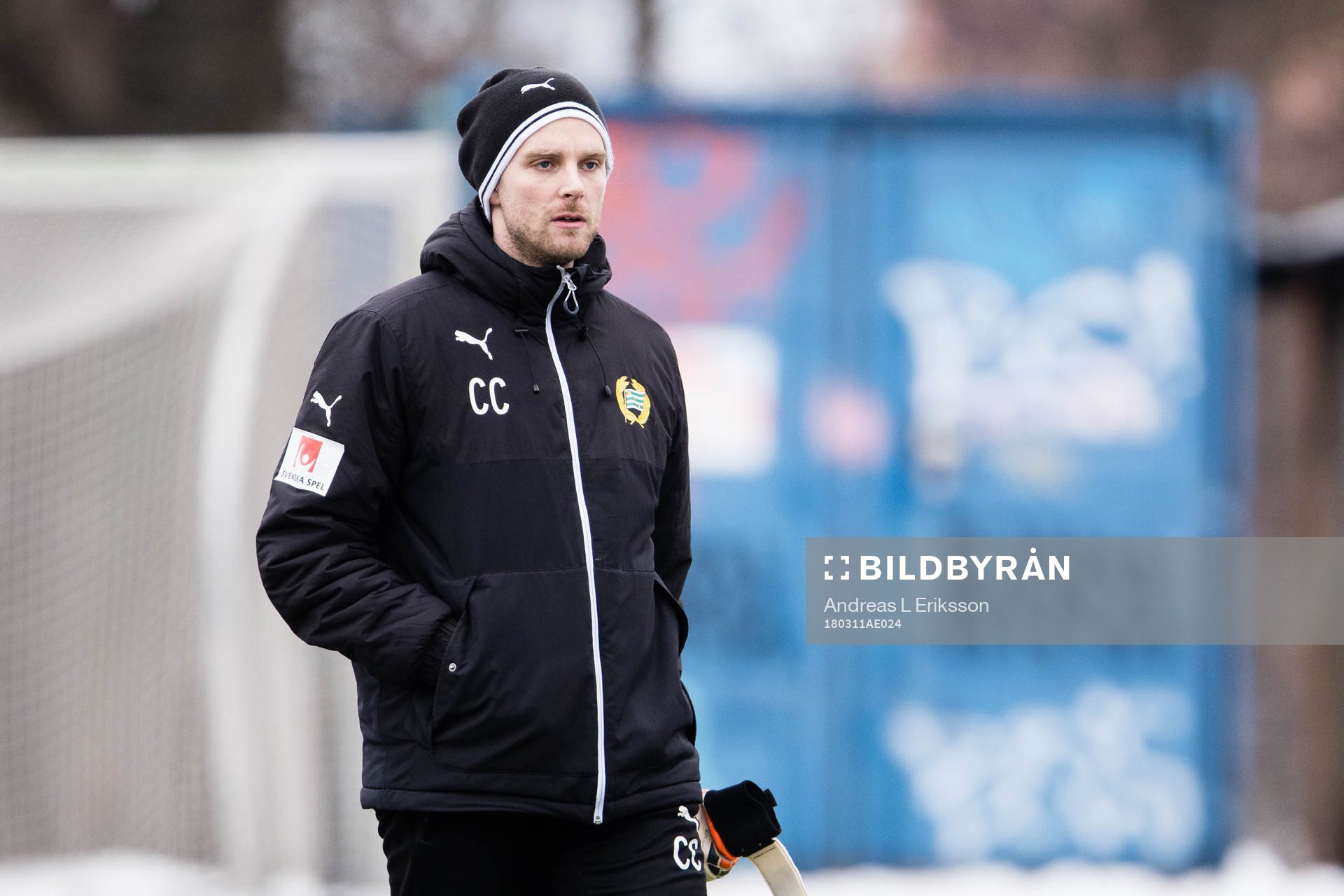 Hammarbys målvaktstränare Christoffer Cylvén under uppvärmningen inför fotbollsmatchen i Svenska cupen mellan Hammarby och Örebro den 11 mars 2018 i Stockholm. 