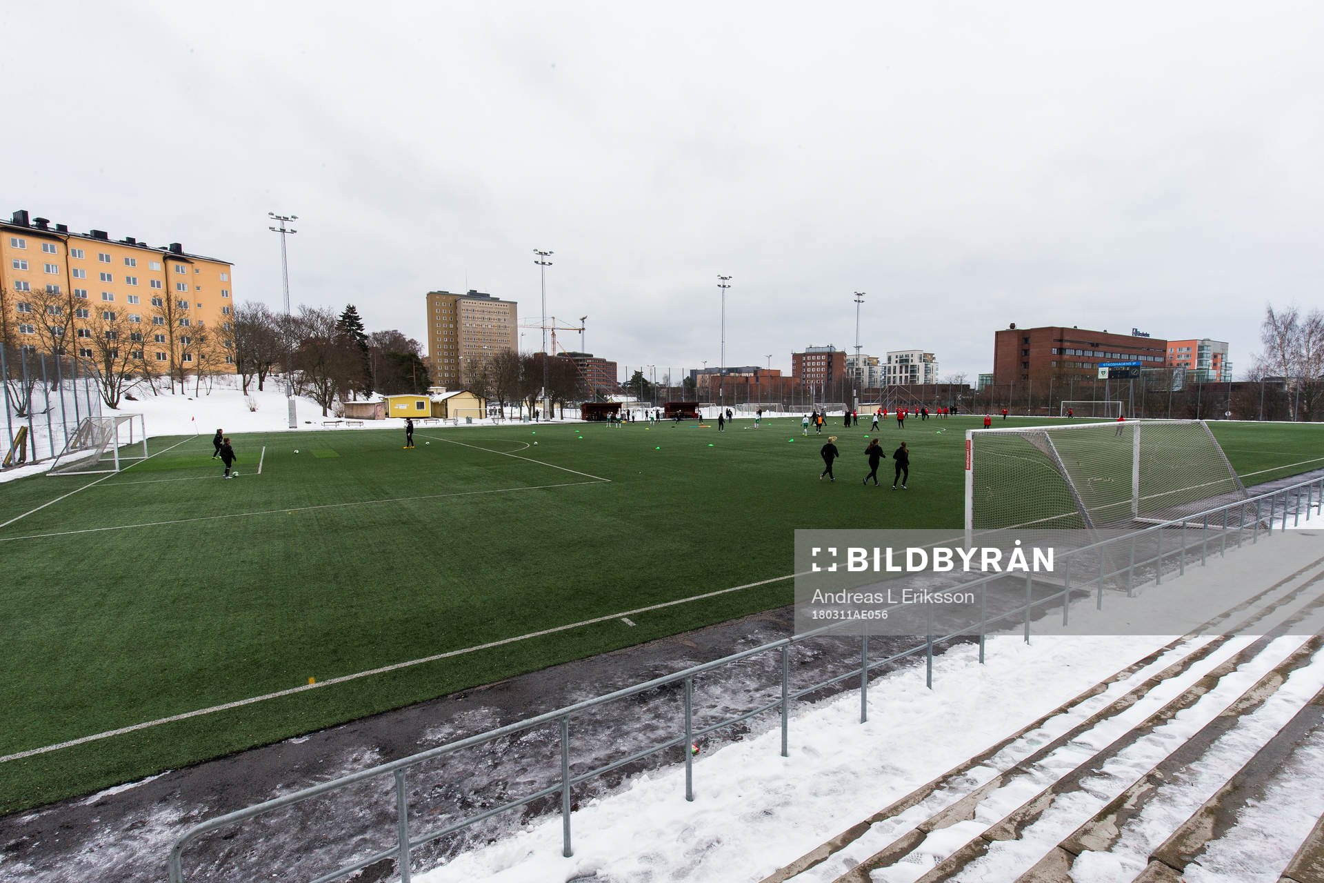 Generell vy över Stadshagens IP innan fotbollsmatchen i