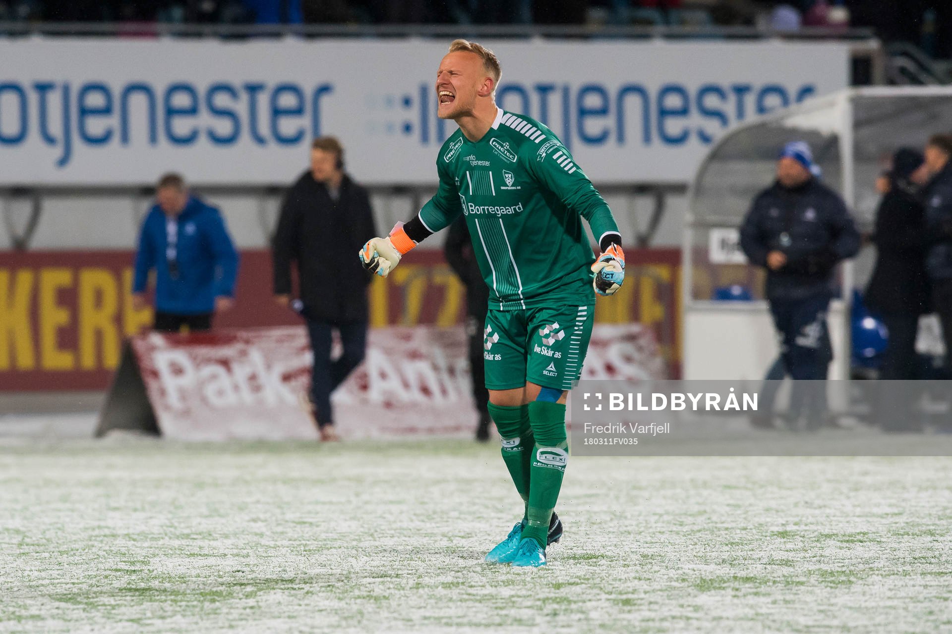 Goalkeeper Aslak Falch celebrates