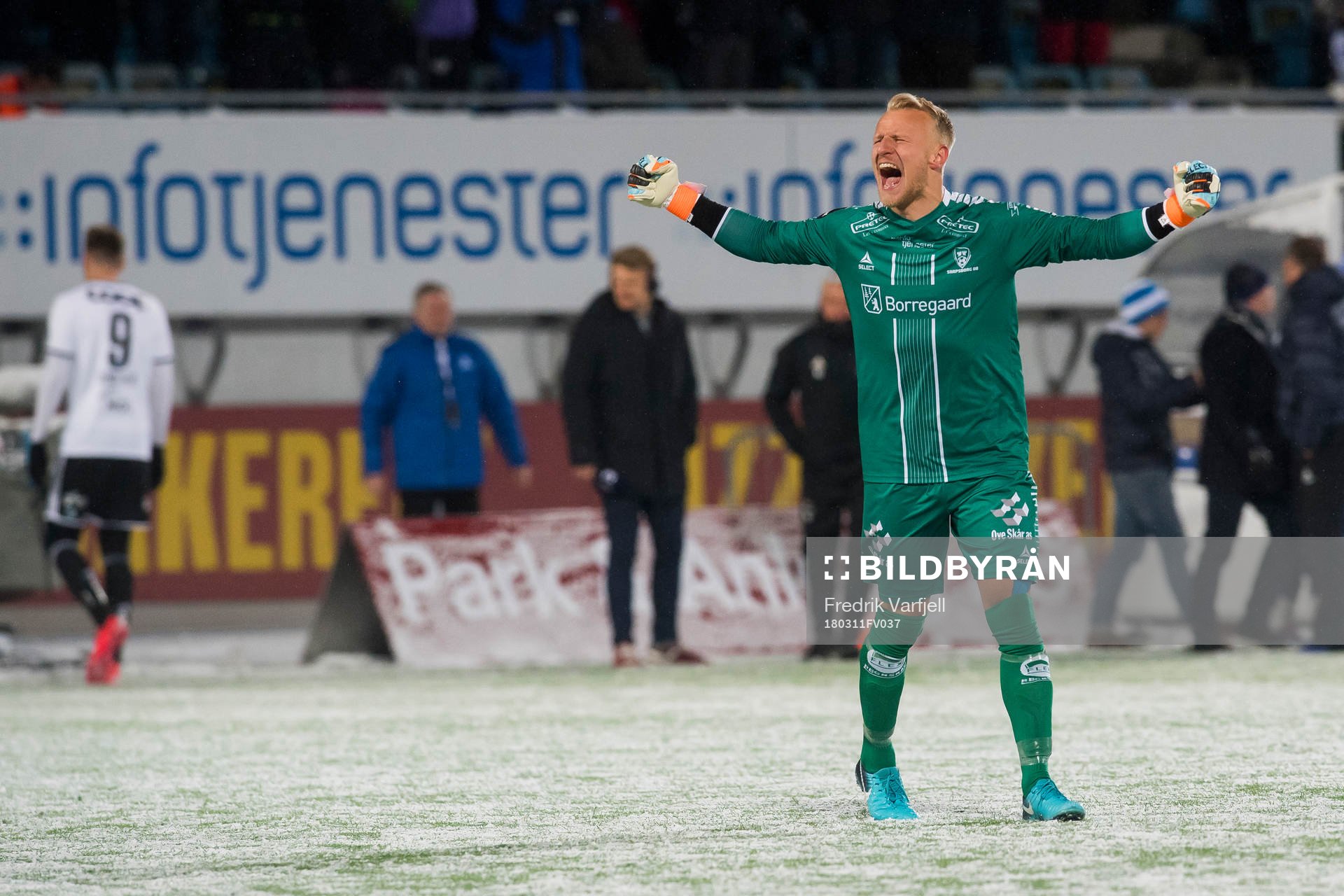 Goalkeeper Aslak Falch celebrates