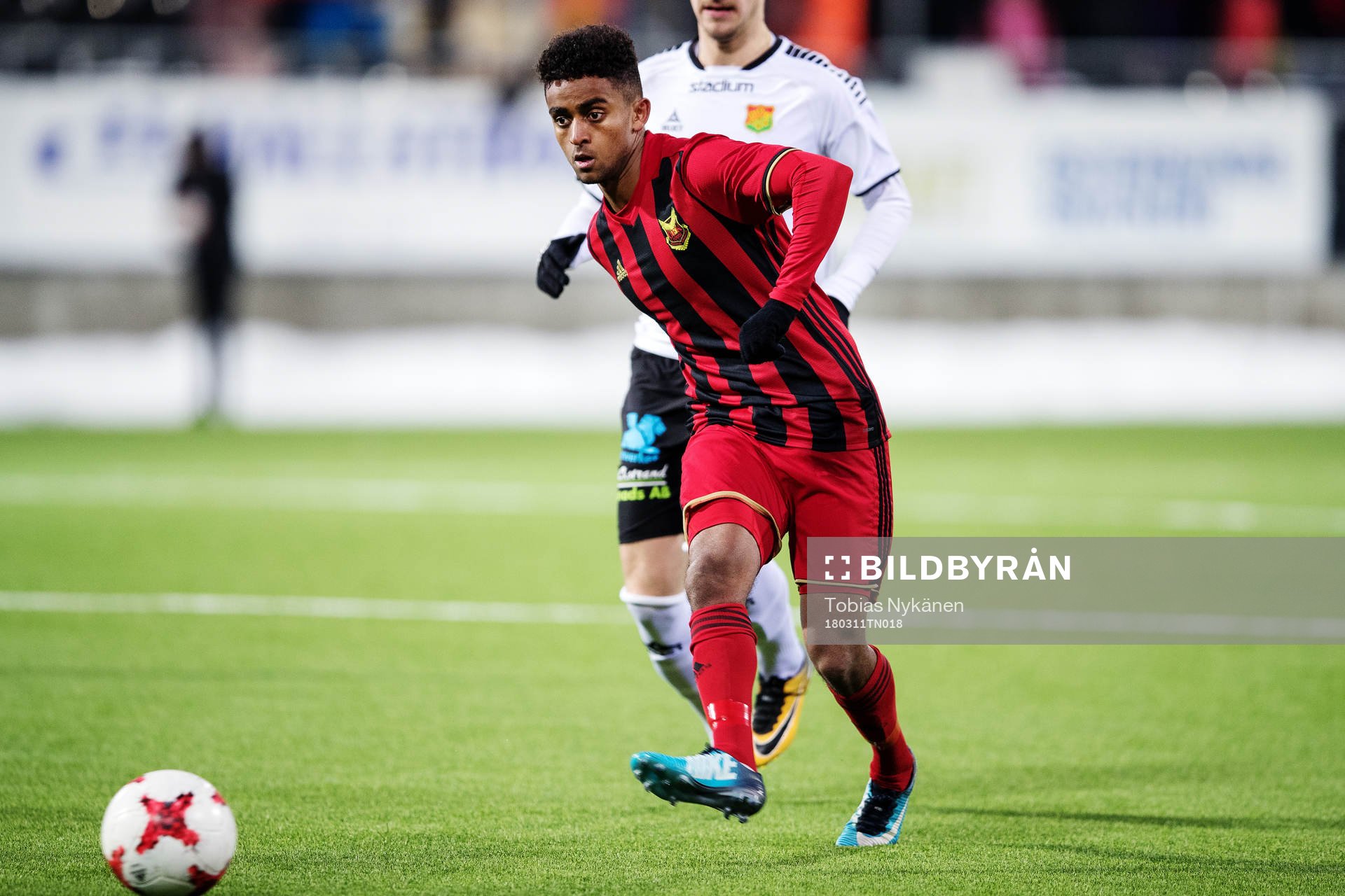  Östersunds Tesfaldet Tekie under fotbollsmatchen i Svenska Cupen mellan Östersund och GAIS den 11 mars 2018 i Östersund.