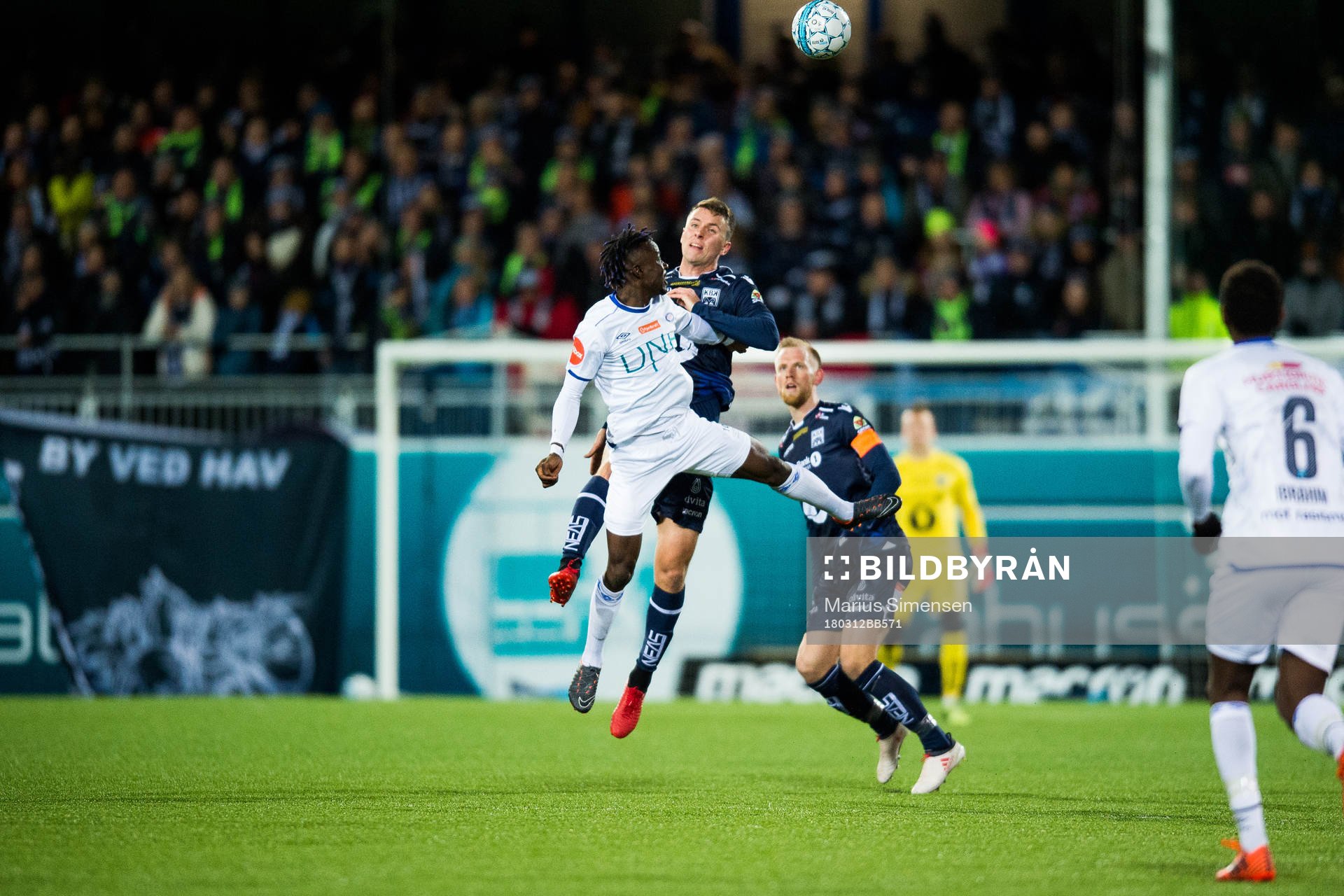 Sam Johnson of Vålerenga, Andreas Eines Hopmark of Kristiansund and Dan Peter Ulvestad of Kristiansund during the Eliteserien match between Kristiansund and Vålerenga on March 12, 2018 in Kristiansund.