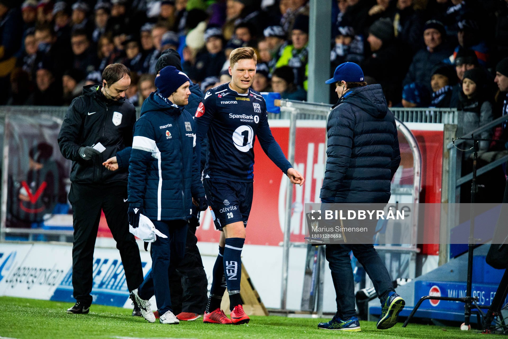 Benjamin Stokke of Kristiansund with an injury