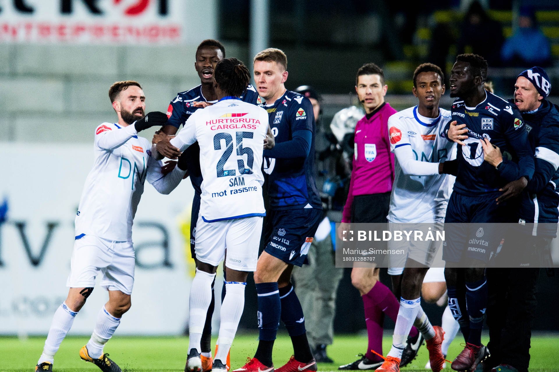Aloiou Coly of Kristiansund and Sam Adekugbe of Vålerenga
