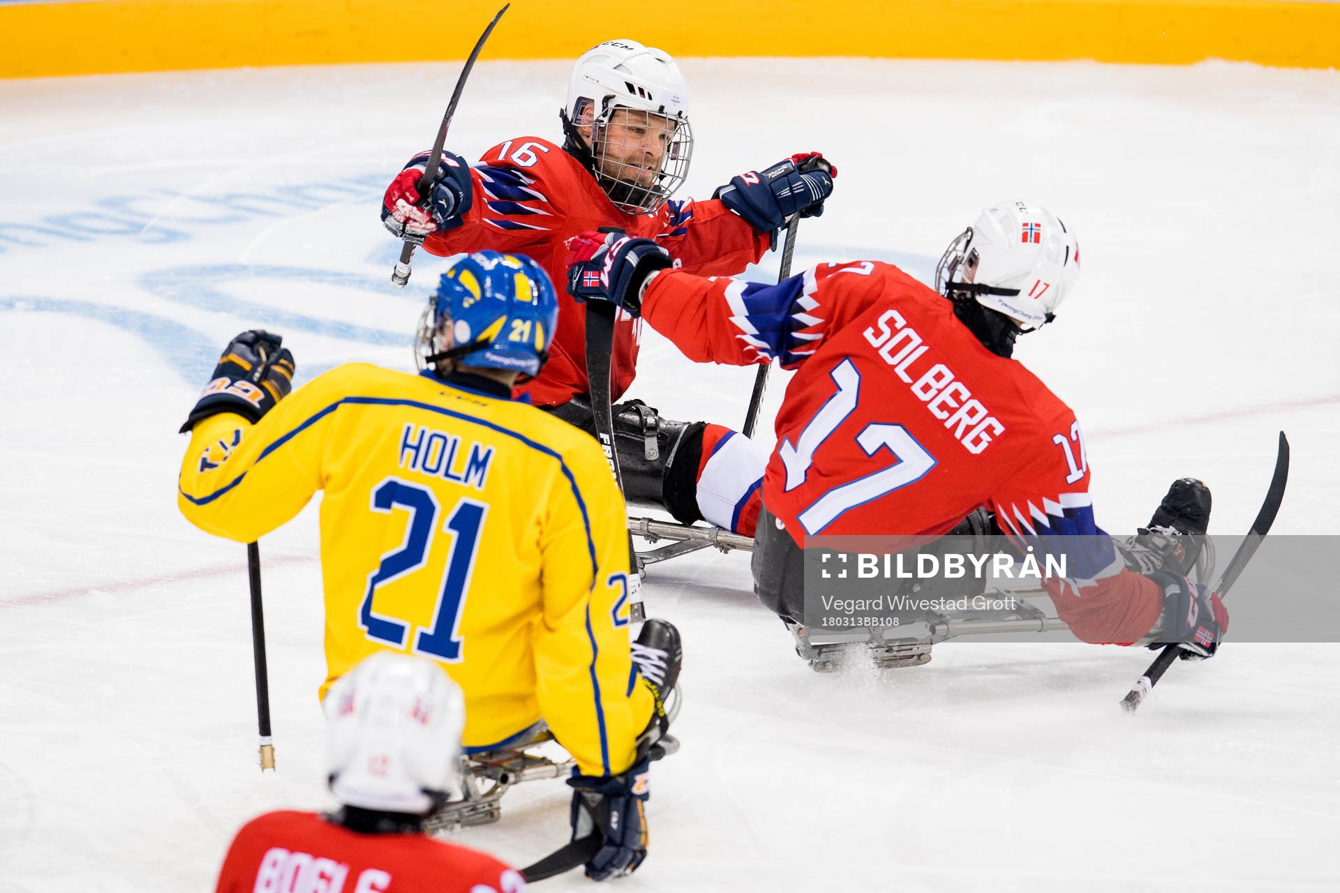 Knut André Nordstoga of Norway celebrates with teammate