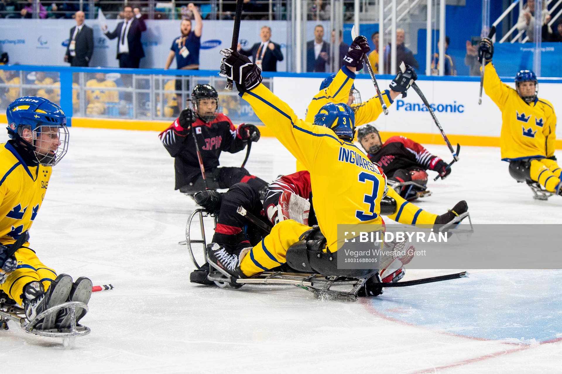 Niklas Ingvarsson of Sweden celebrates scoring 2-1