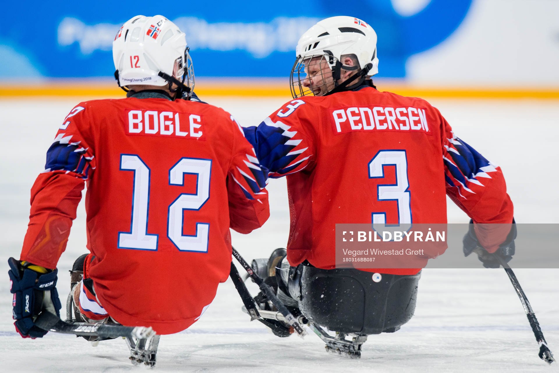 Rolf Einar Pedersen of Norway celebrates with Magnus Bøgle