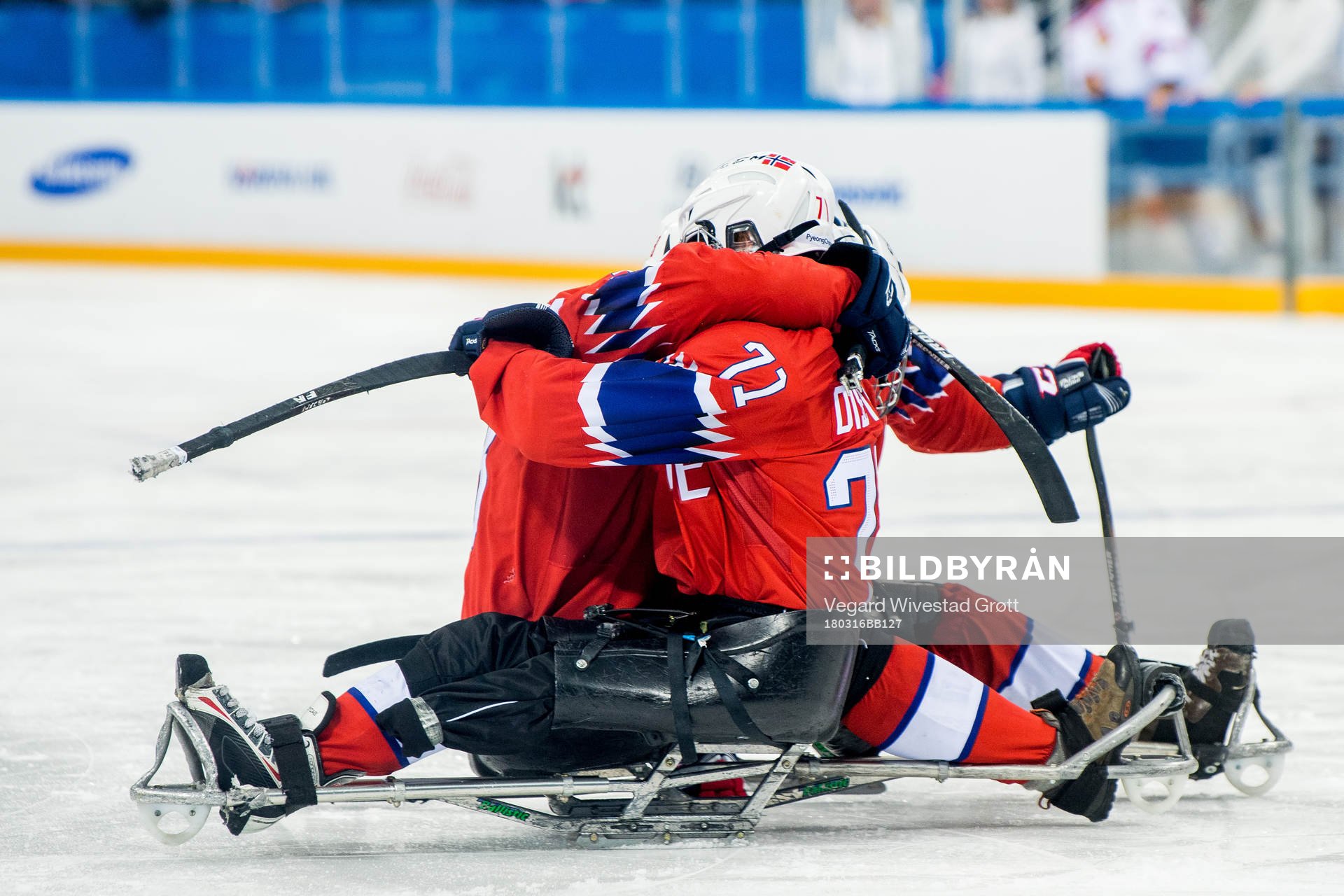 Rolf Einar Pedersen of Norway celebrates with Ola Bye