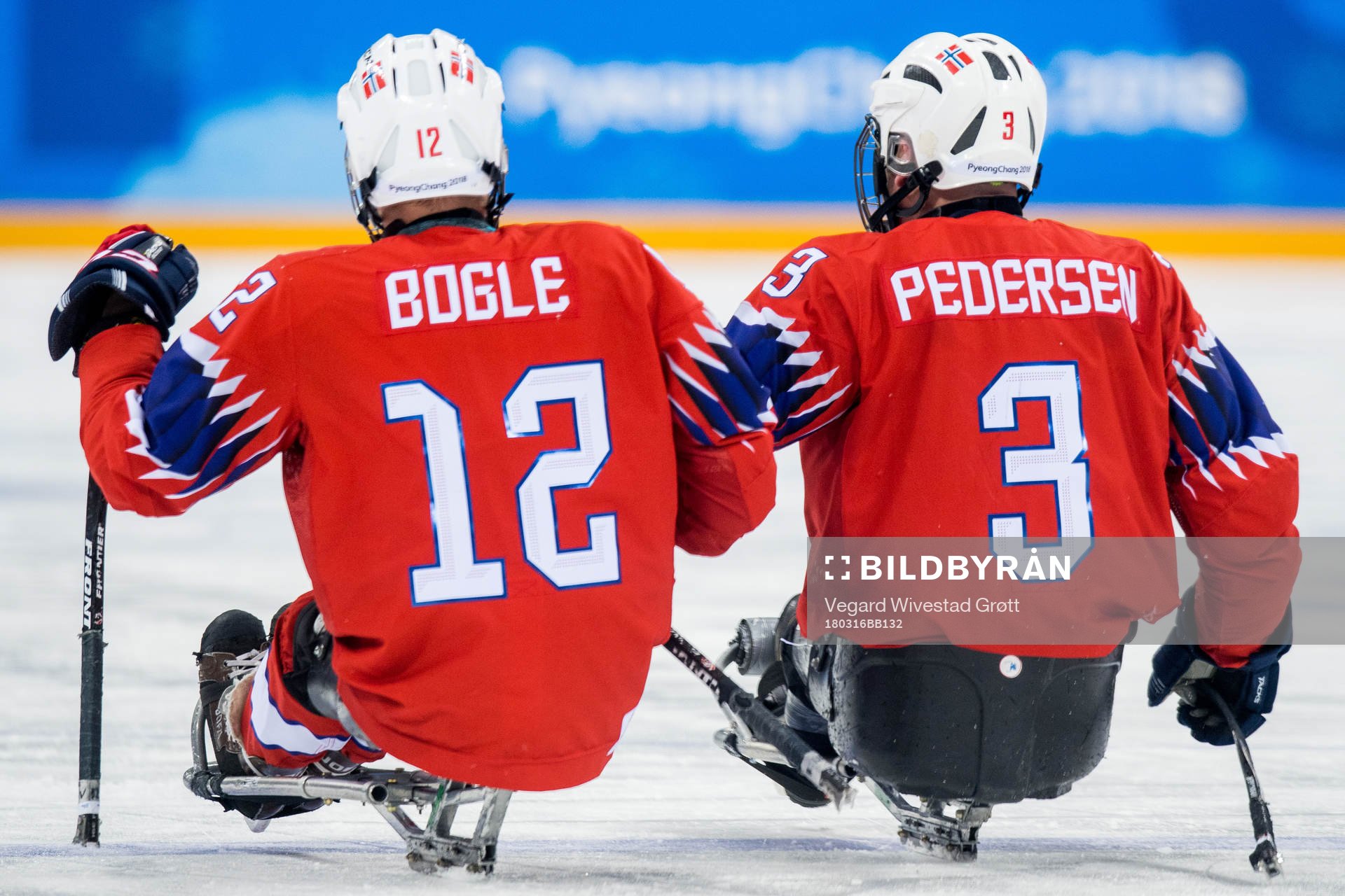 Rolf Einar Pedersen of Norway celebrates with Magnus Bøgle