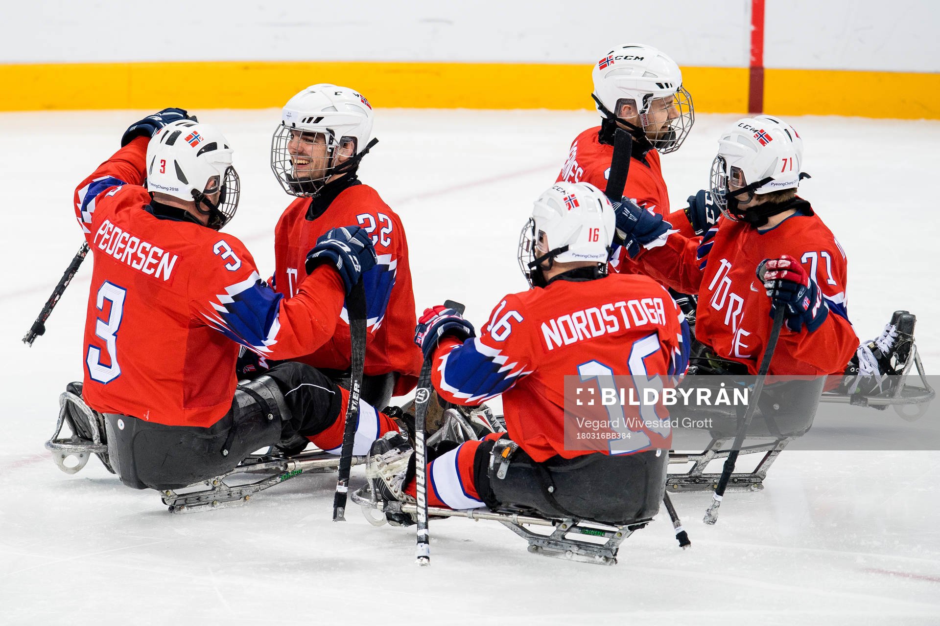 Audun Bakke of Norway celebrates with teammates