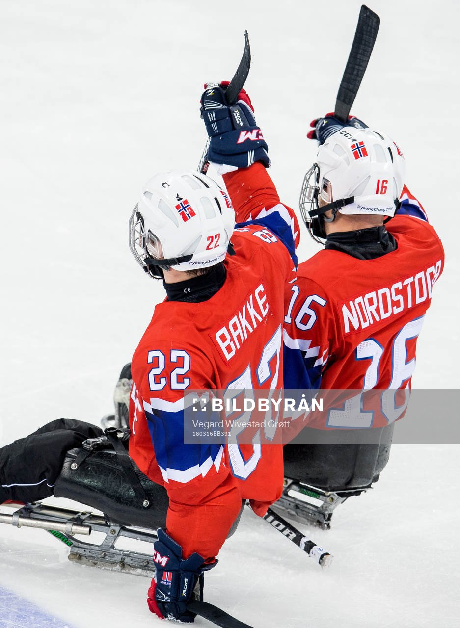 Audun Bakke of Norway celebrates with teammate Knut André