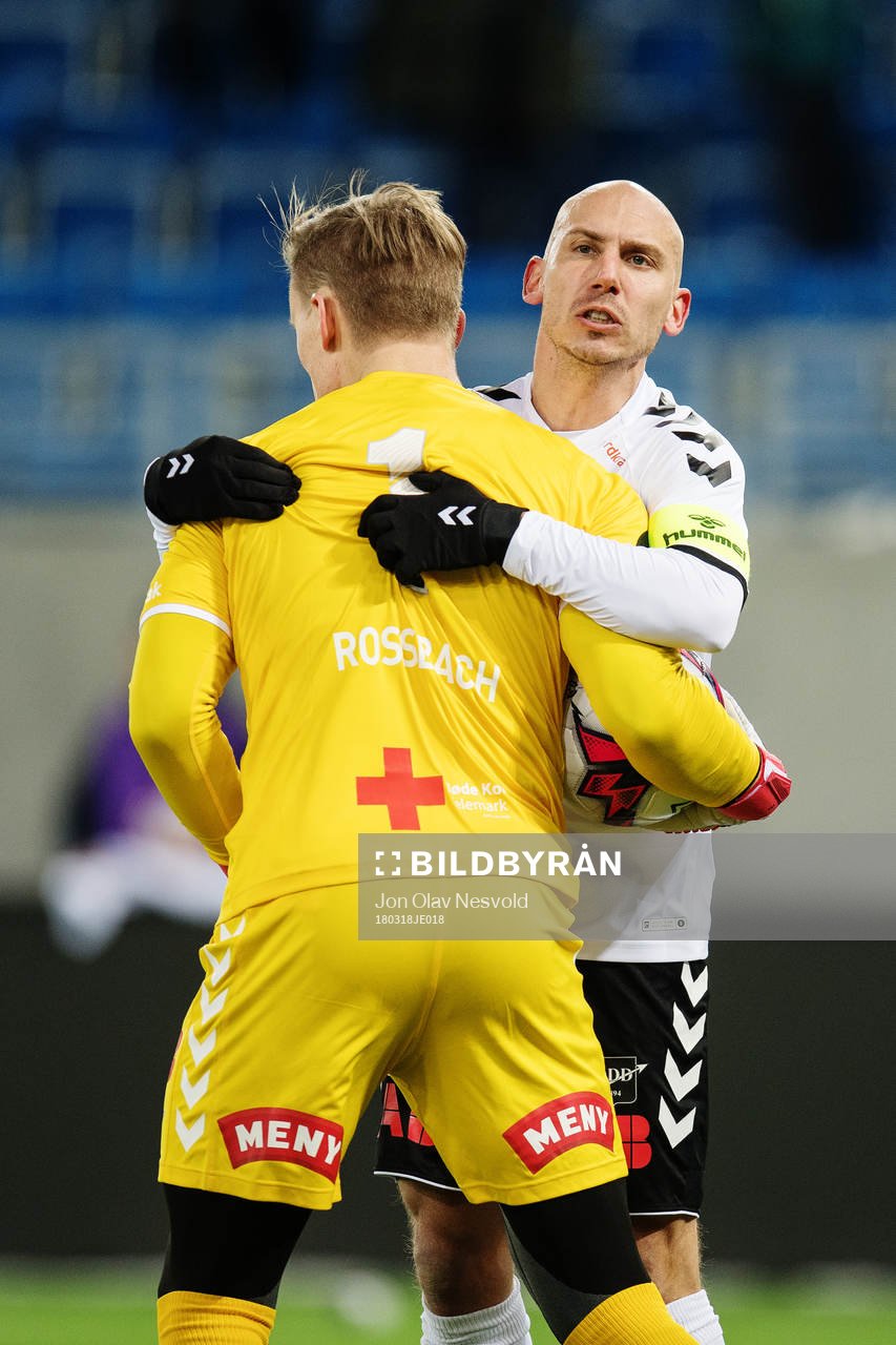 Goalkeeper Sondre Løvseth Rossbach and Jone Samuelsen of