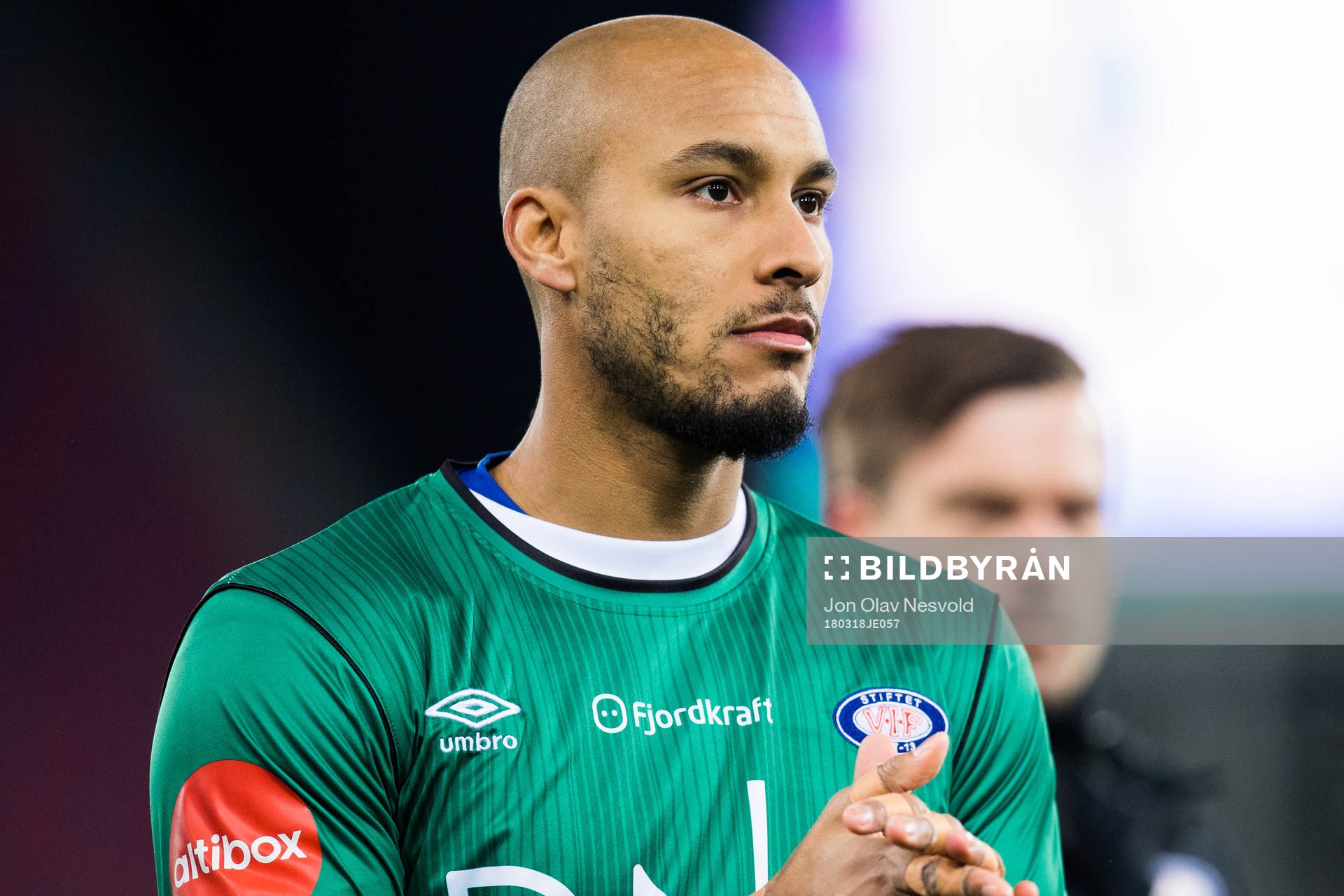 Goalkeeper Adam Larsen Kwarasey of Vålerenga celebrates after the Eliteserien match between Vålerenga and Odd on March 18, 2018 in Oslo.