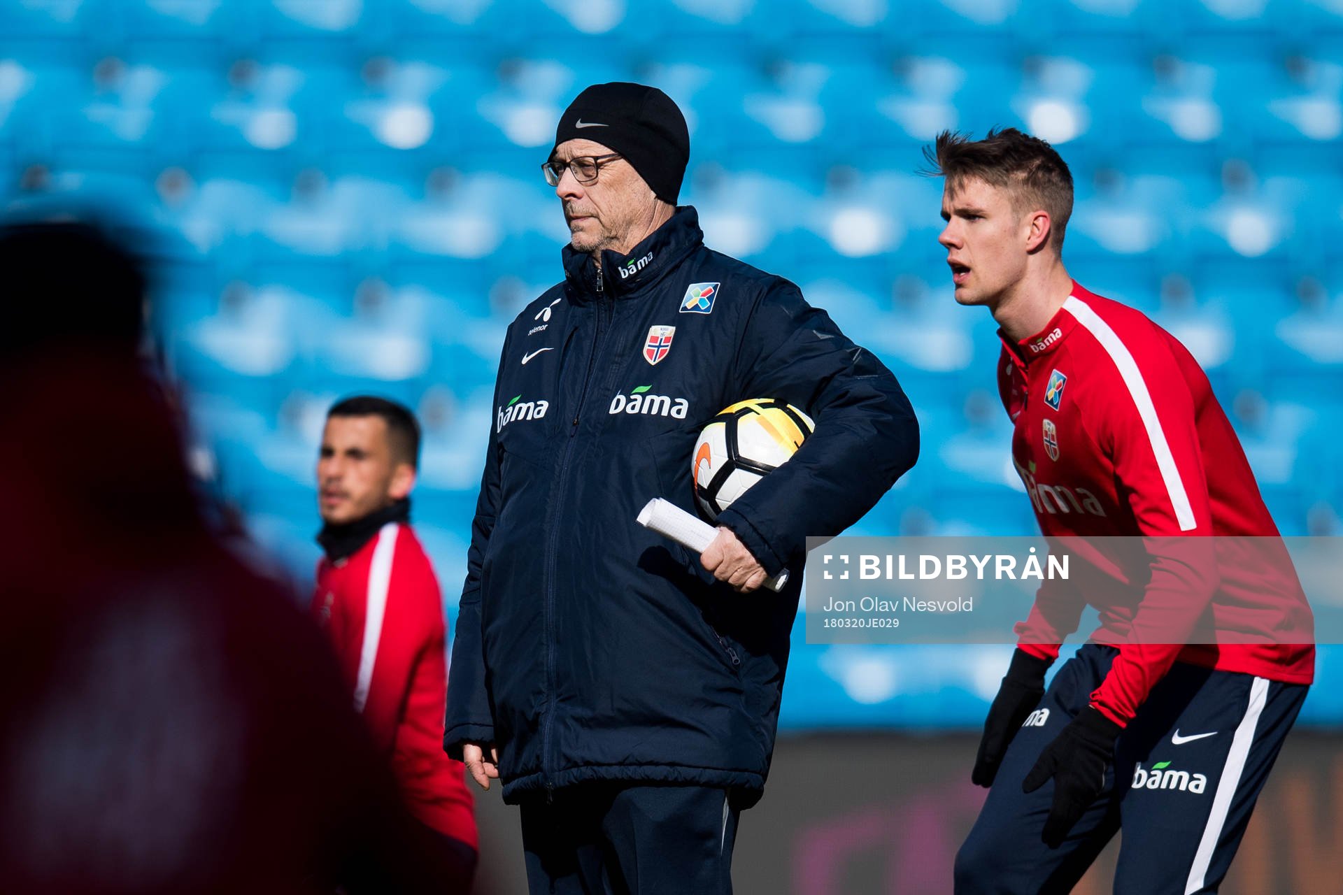 Lars Lagerbäck, head coach of Norway, and Kristoffer Ajer