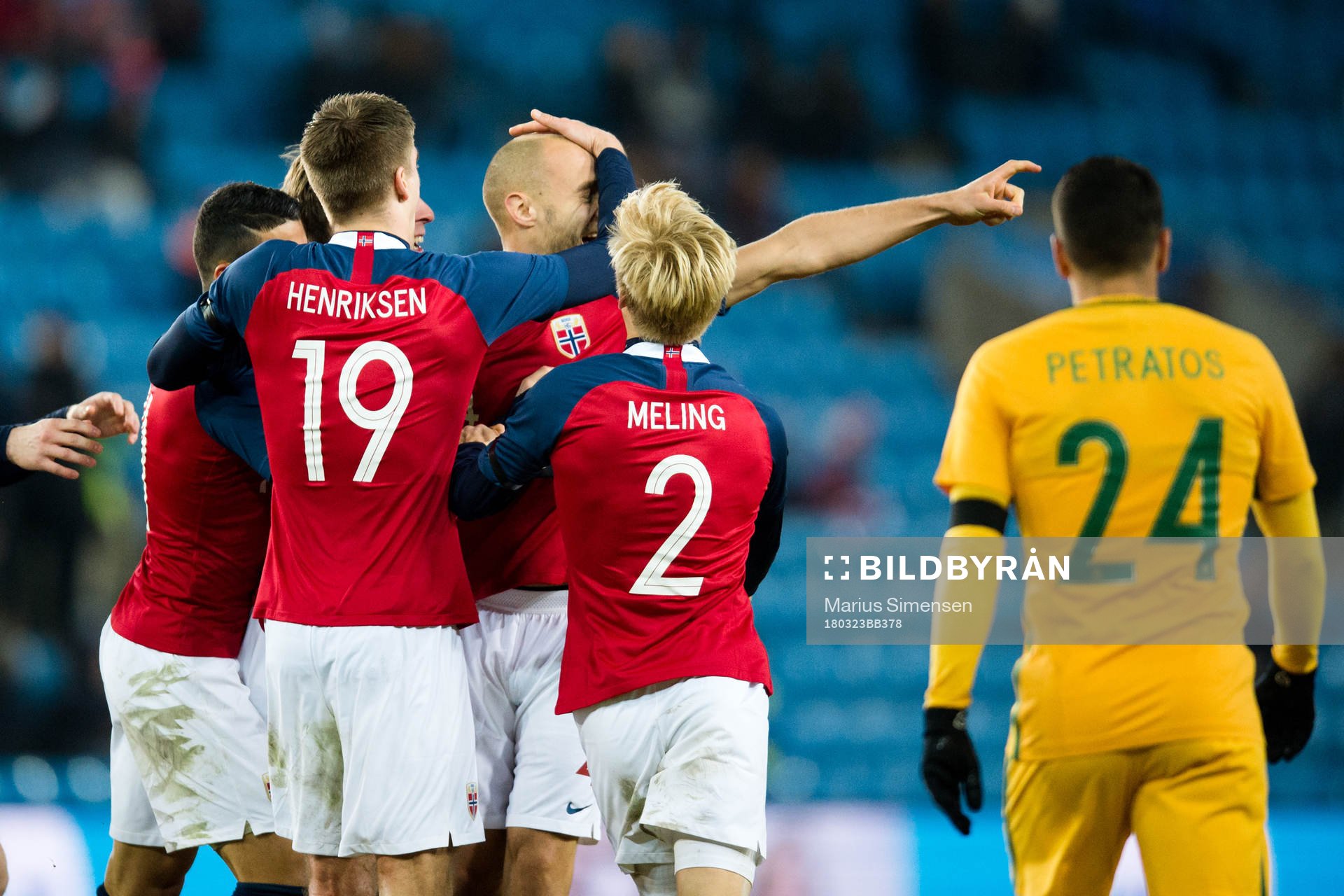 Tore Reginiussen of Norway celebrates the 2-1 goal during the international friendly football match between Norway and Australia on March 23, 2018 in Oslo.