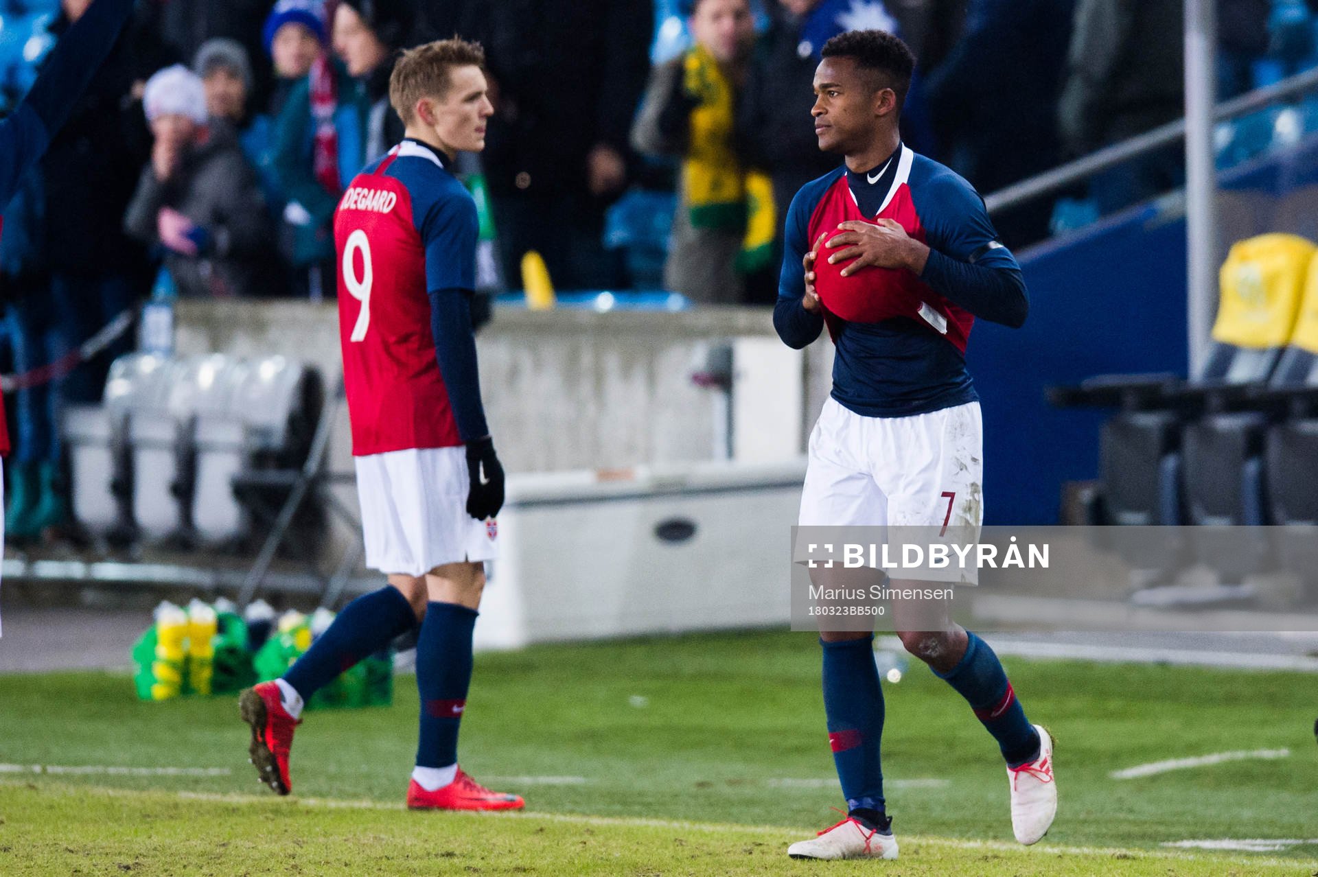 Martin Ødegaard and Ola Kamara of Norway