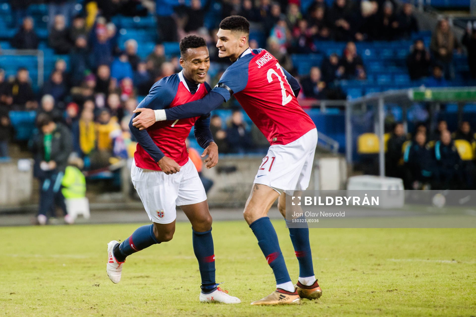Bjørn Maars Johnsen and Ola Kamara of Norway celebrates