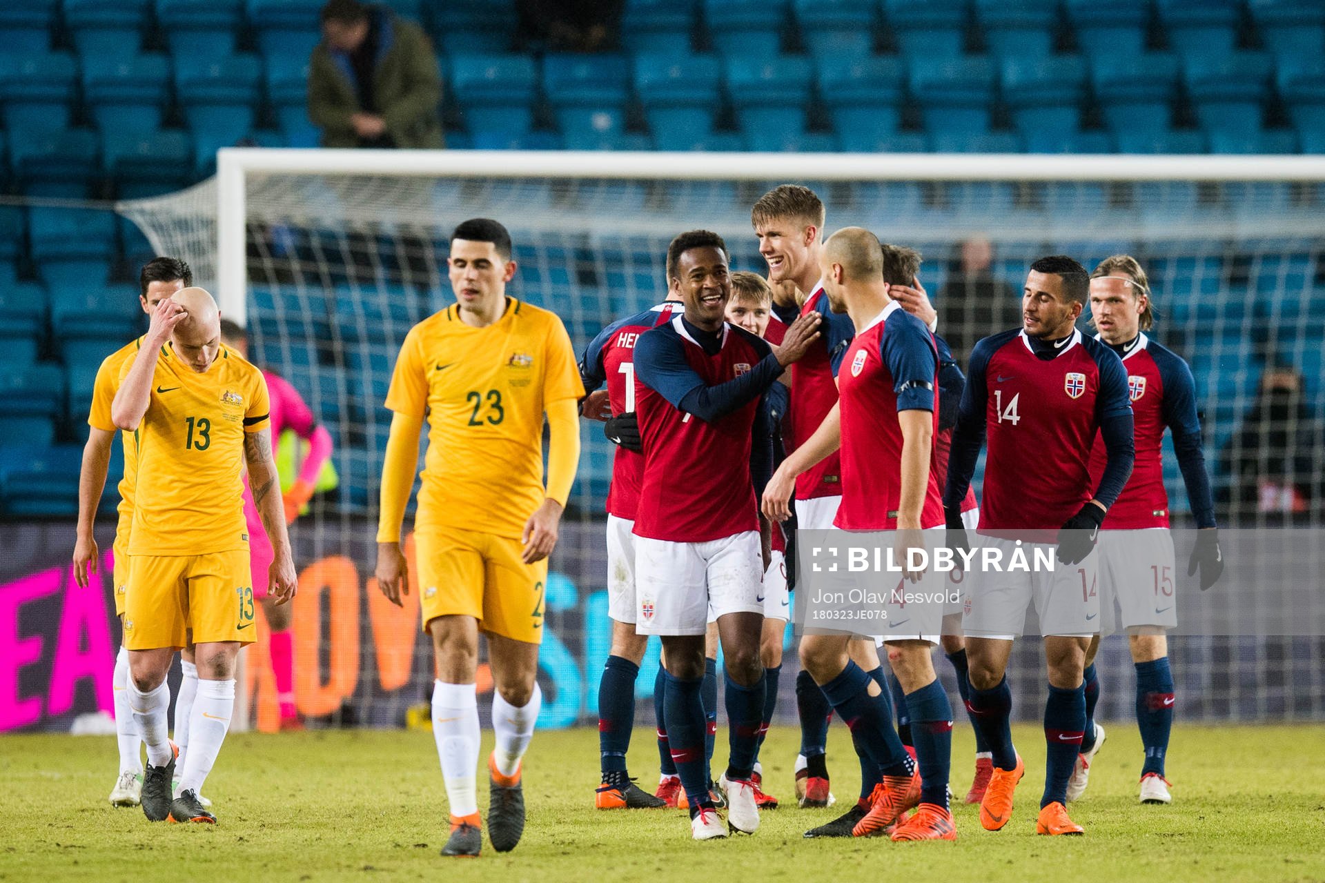 Ola Kamara and Kristoffer Ajer of Norway celebrate 4-1 with