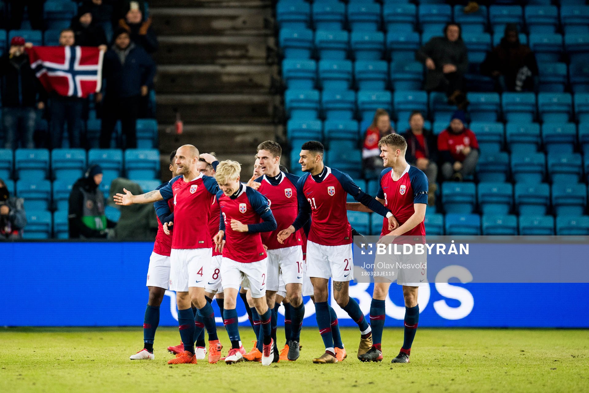 Tore Reginiussen of Norway celebrates 2-1 with his teammates