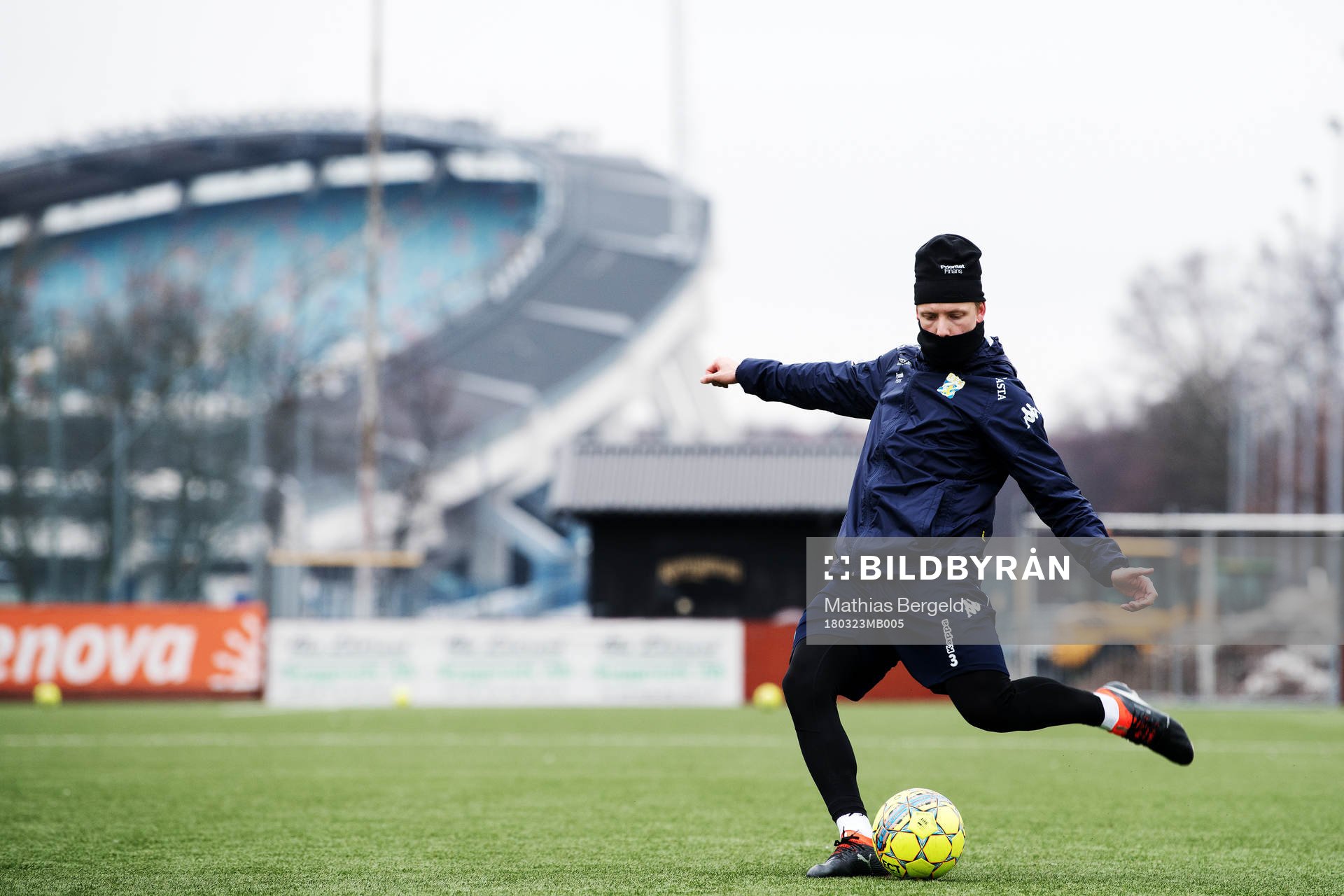 Billy Nordström under en träning med det allsvenska fotbollslaget IFK Göteborg den 23 mars 2018 i Göteborg.