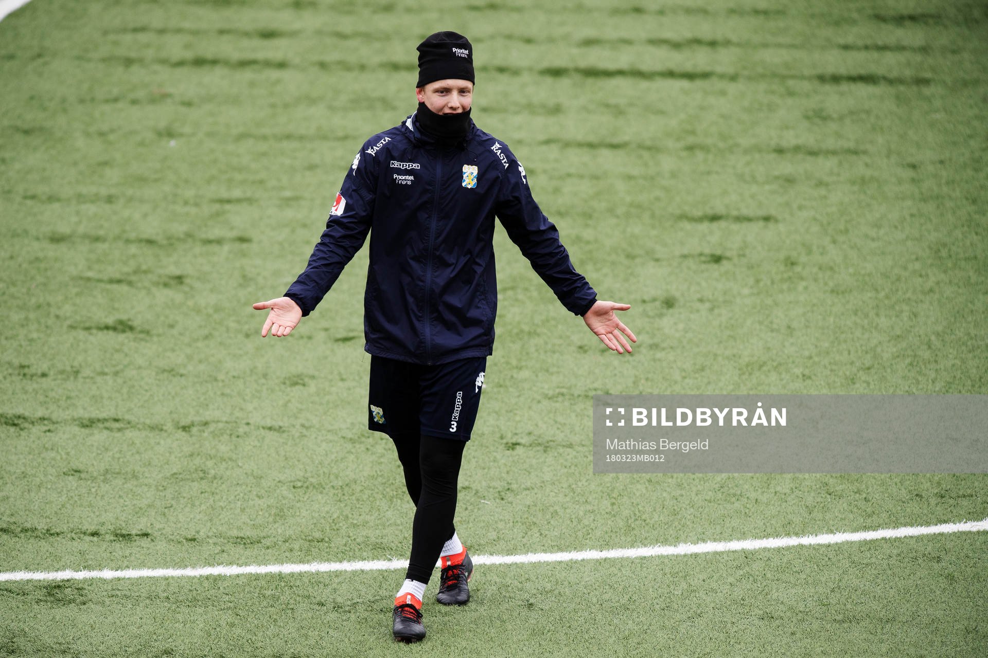 Billy Nordström gestikulerar under en träning med det allsvenska fotbollslaget IFK Göteborg den 23 mars 2018 i Göteborg.