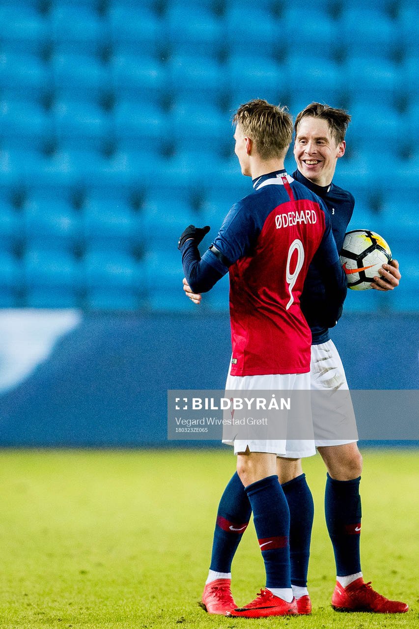 Martin Ødegaard and Stefan Johansen of Norway