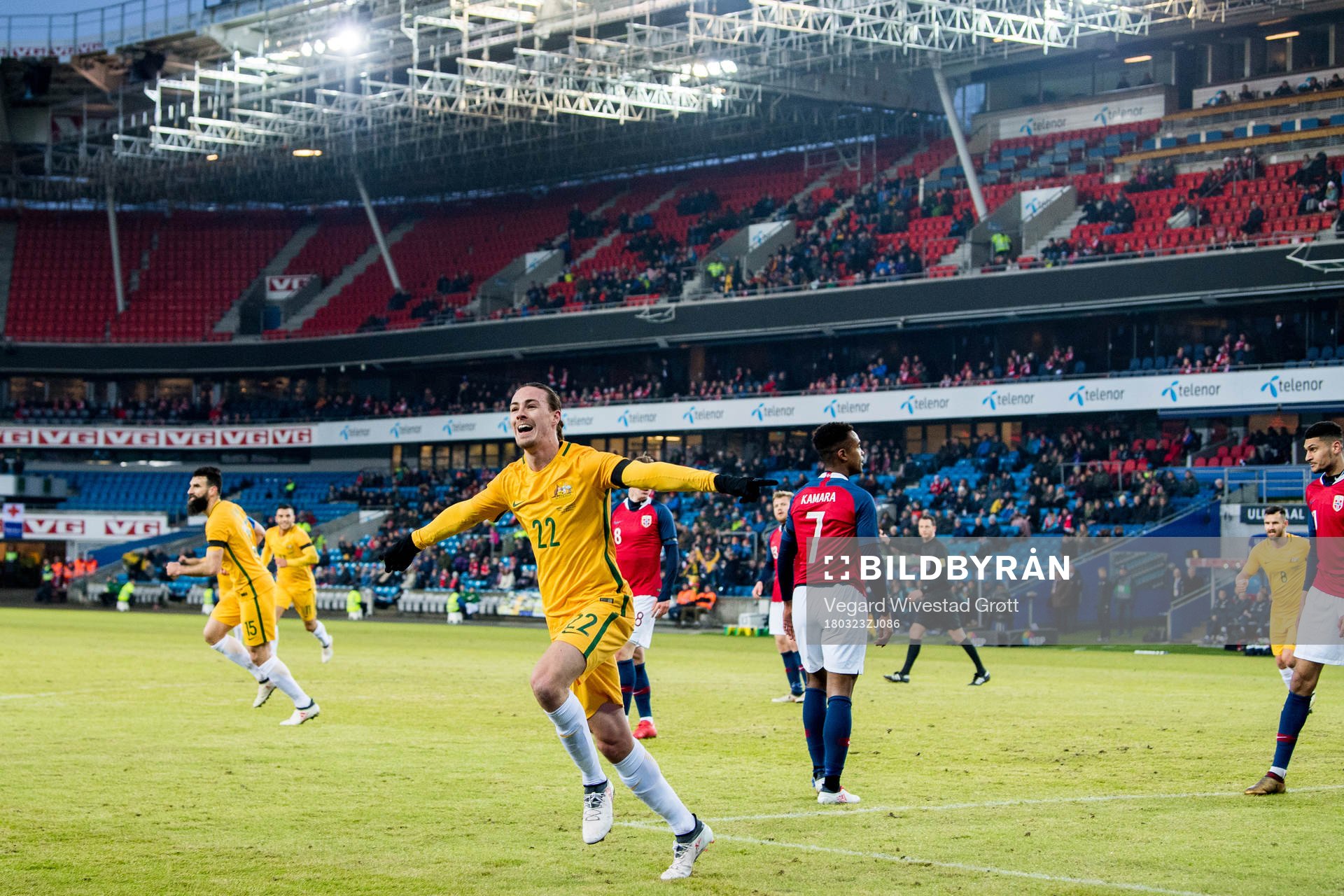Jackson Irvine of Australia celebrates scoring 0-1