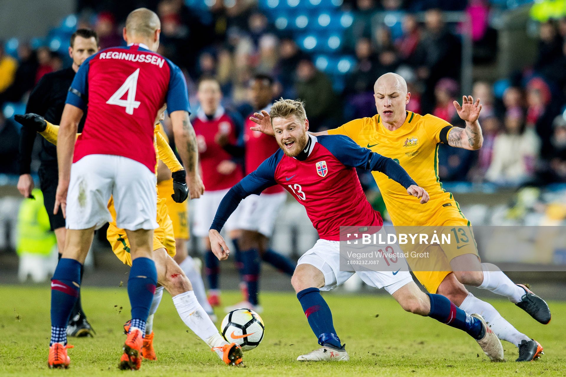 Fredrik Midtsjø of Norway and Aaron Mooy of Australia