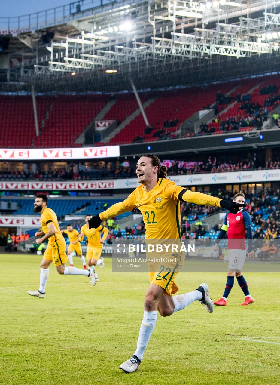 Jackson Irvine of Australia celebrates scoring 0-1