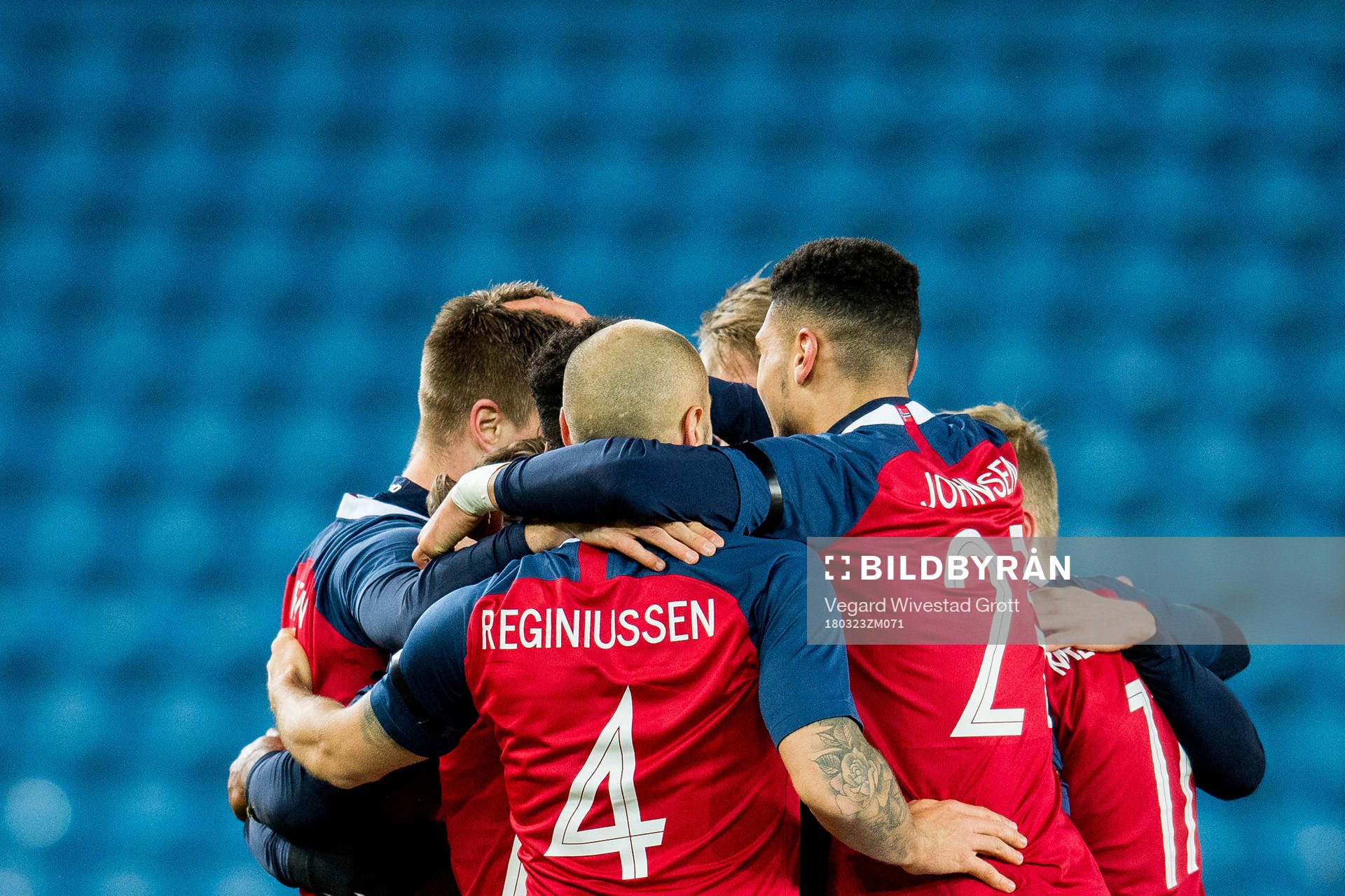 Players of Norway celebrate scoring 3-1