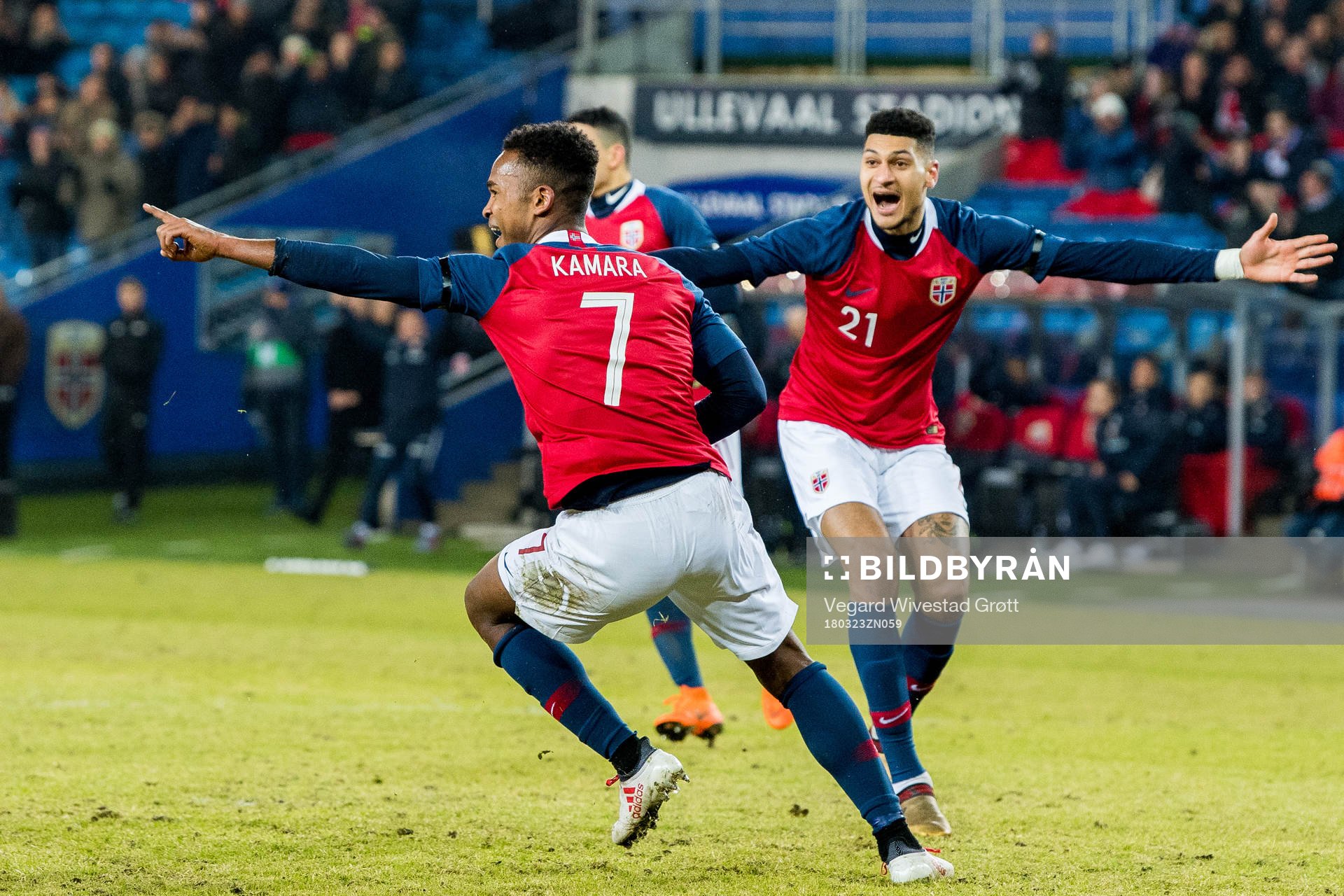 Ola Kamara of Norway celebrates with teammate Bjørn Maars