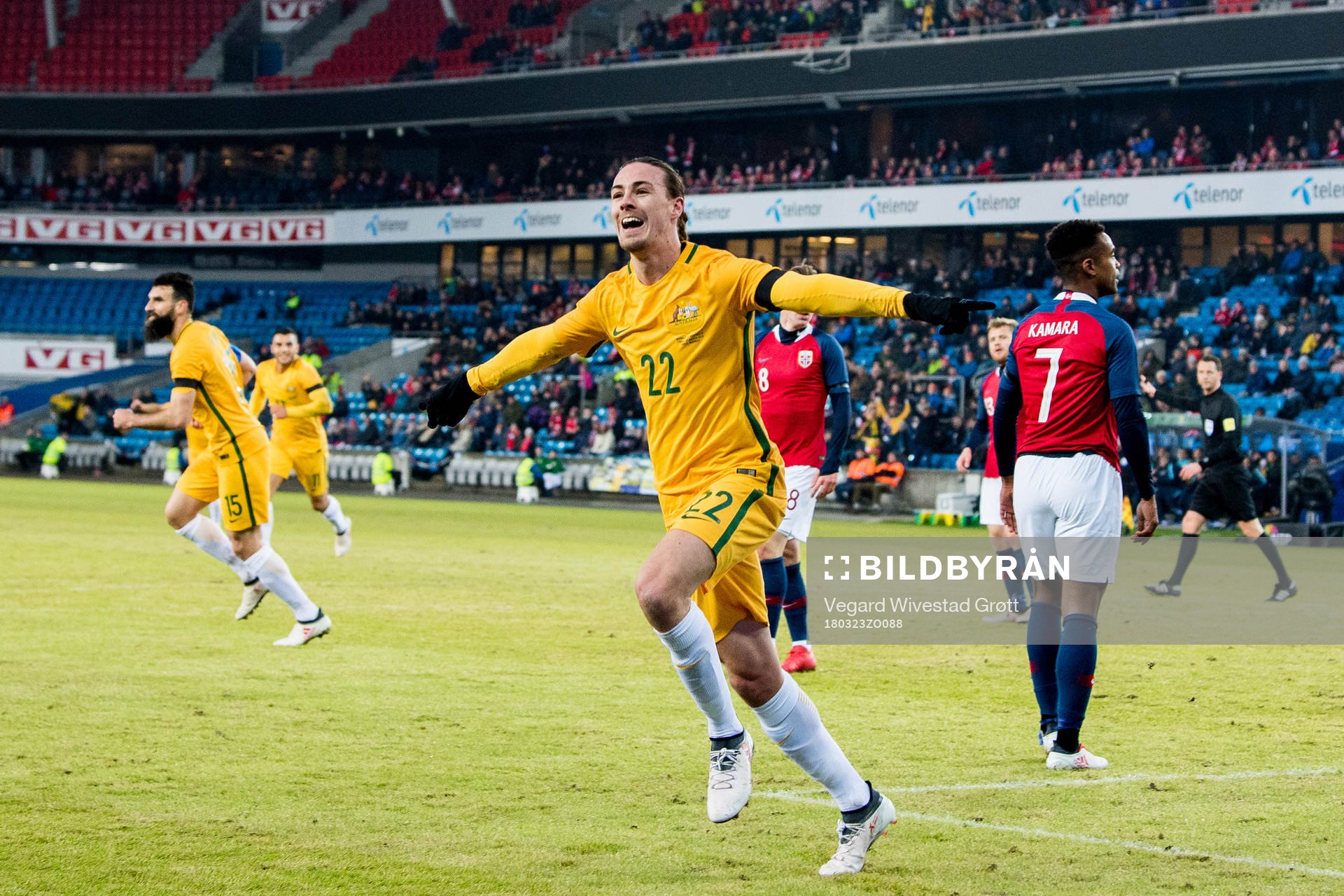 Jackson Irvine of Australia celebrates scoring 0-1