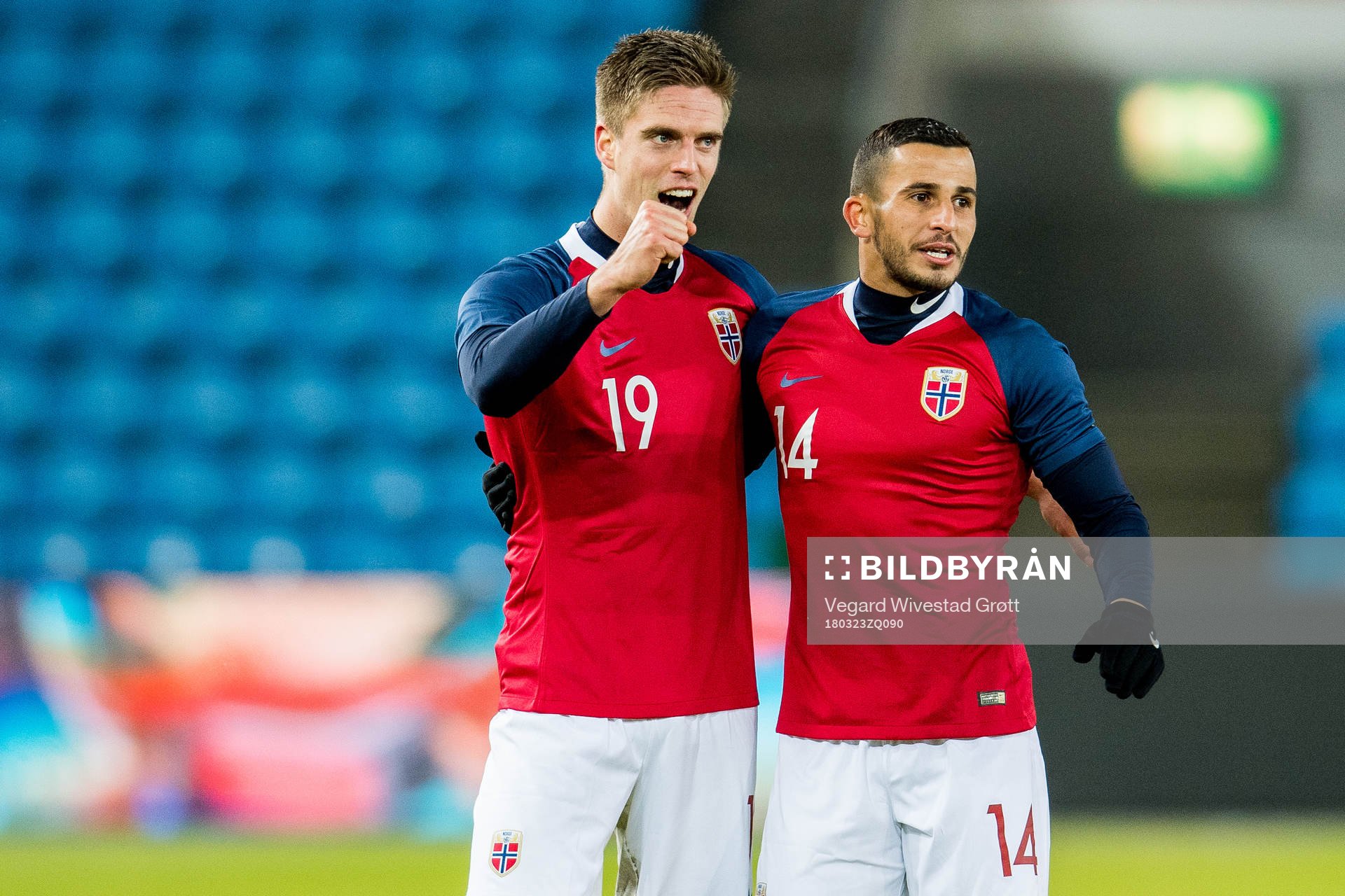 Markus Henriksen and Omar Elabdellaoui celebrate Norway