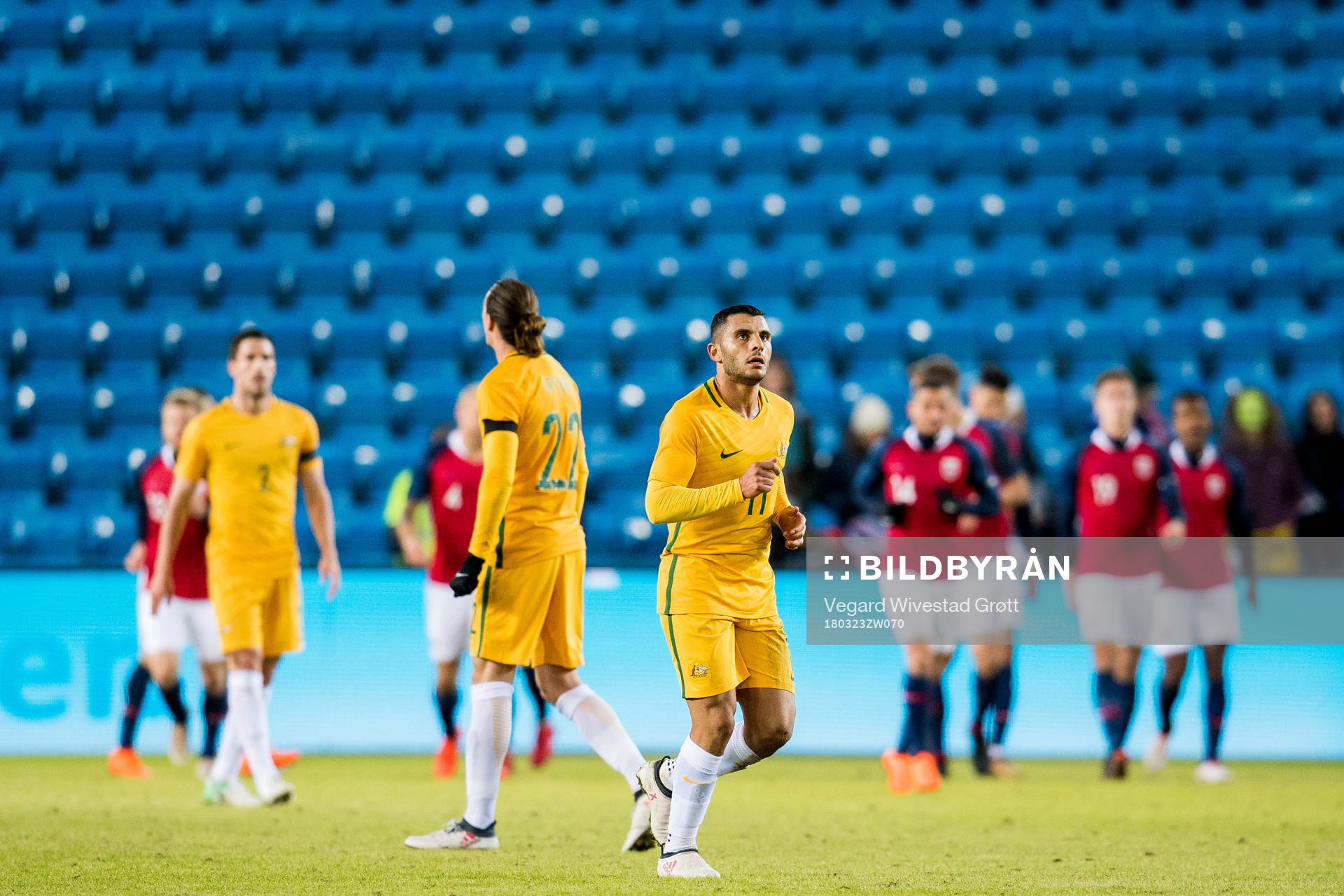 Andrew Nabbout of Australia looks dejected