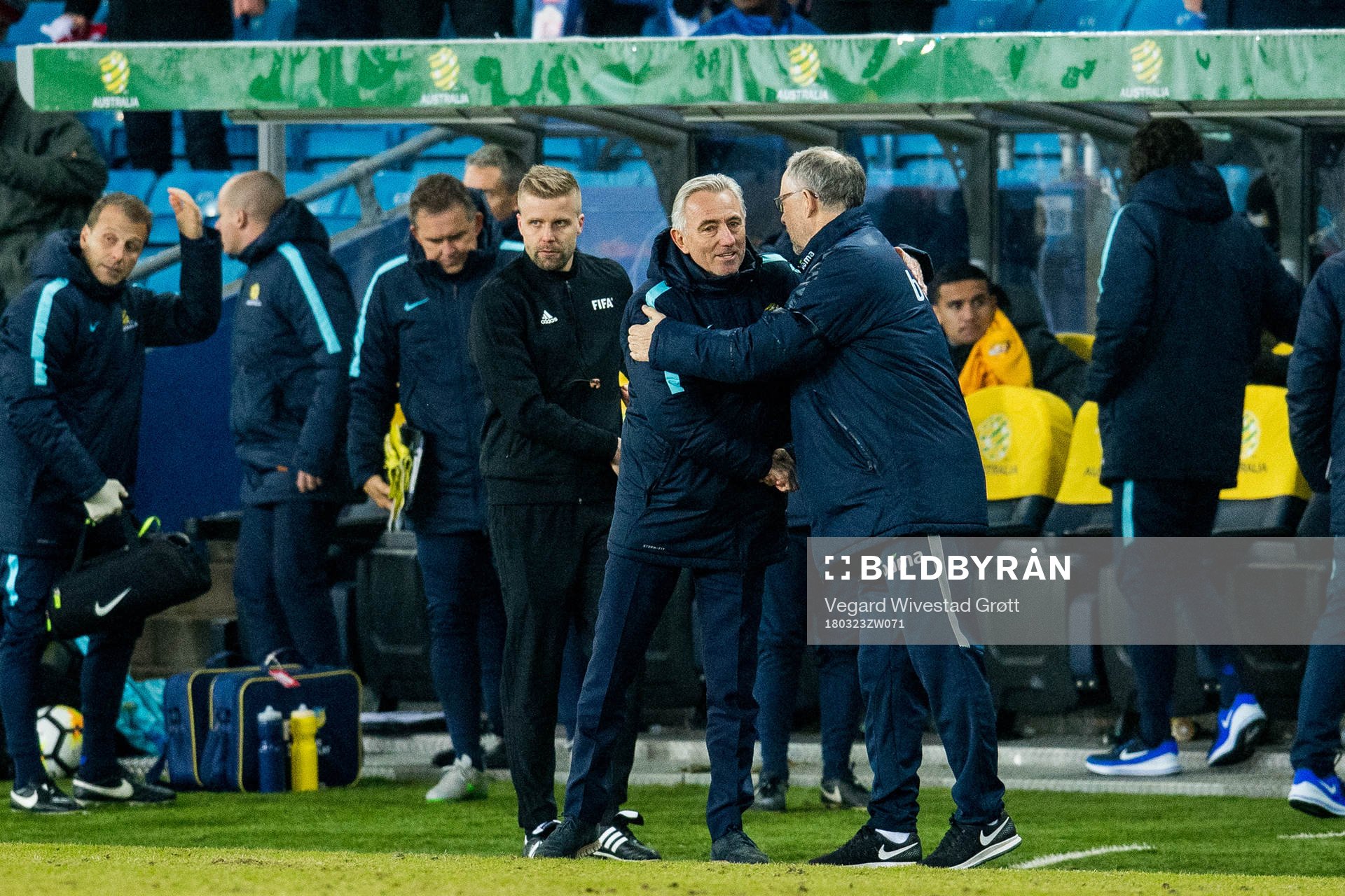 Bert van Marwijk, head coach of Australia, and Lars