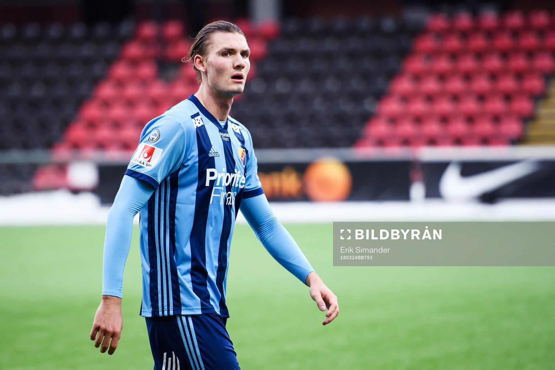 Djurgårdens Julian Kristoffersen under en träningsmatch i fotboll mellan Brommapojkarna och Djurgården den 24 mars 2018 i Stockholm.