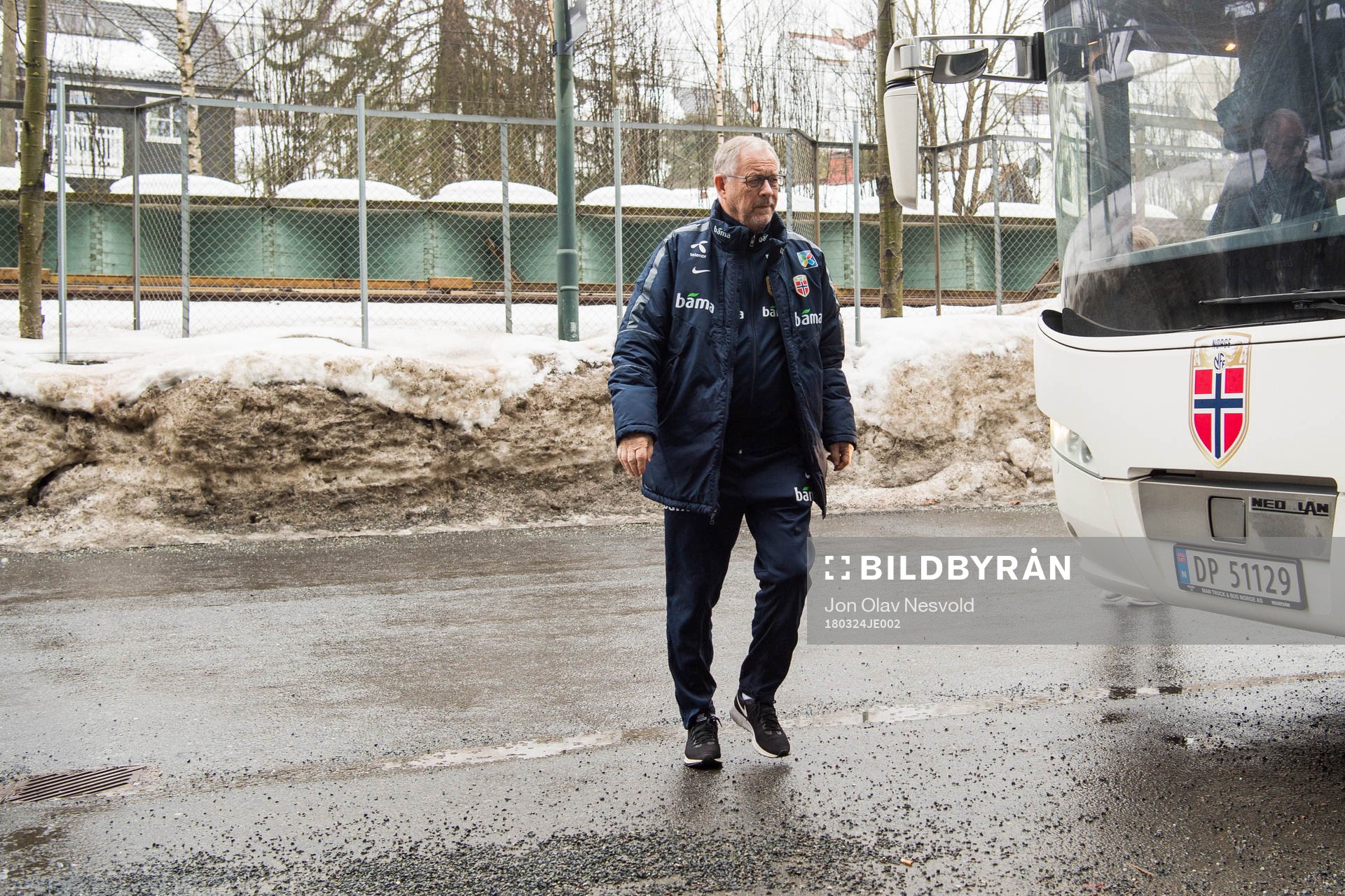 Lars Lagerbäck, head coach of Norway, arrives at a
