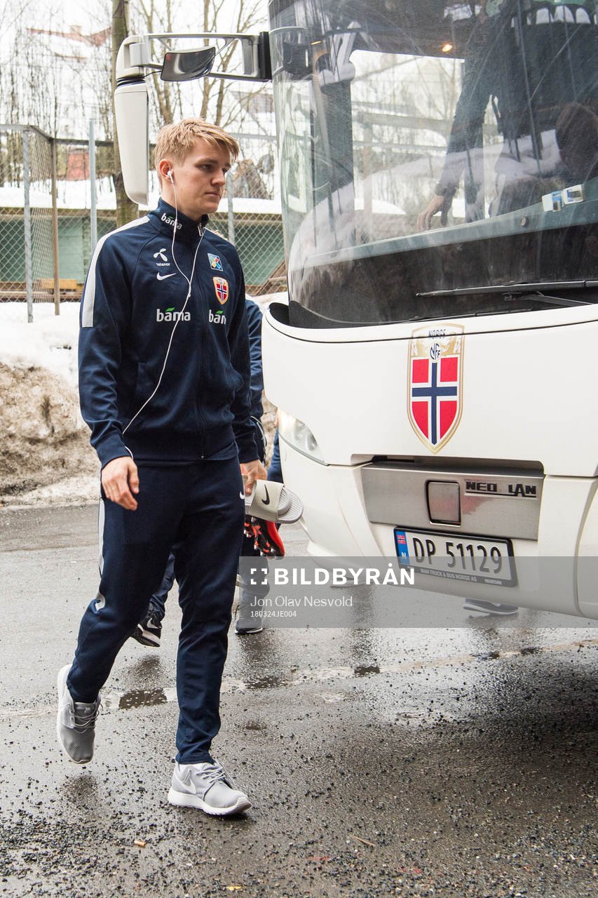 Martin Ødegaard of Norway arrives at a training session