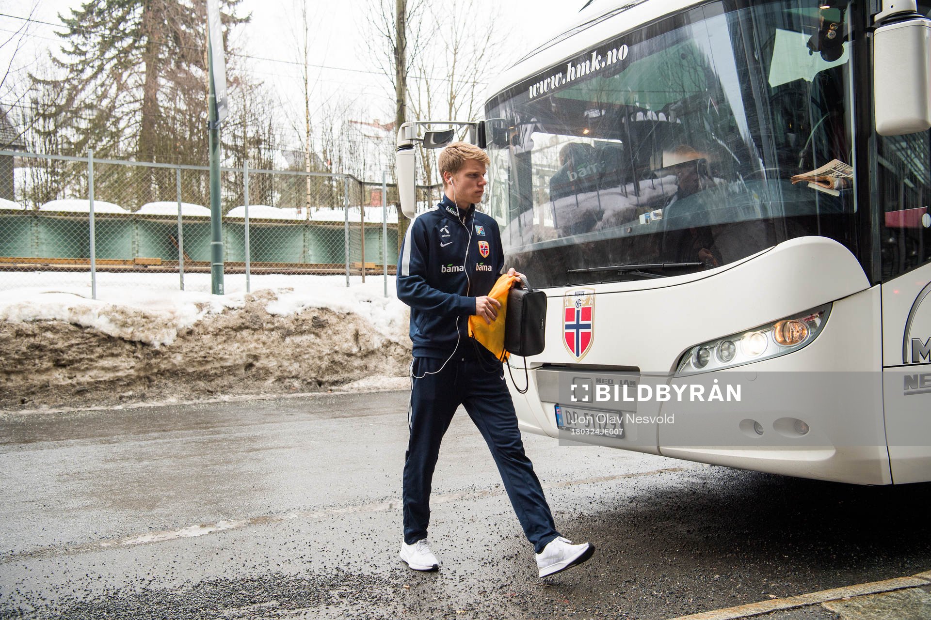 Sigurd Rosted of Norway arrives at a training session