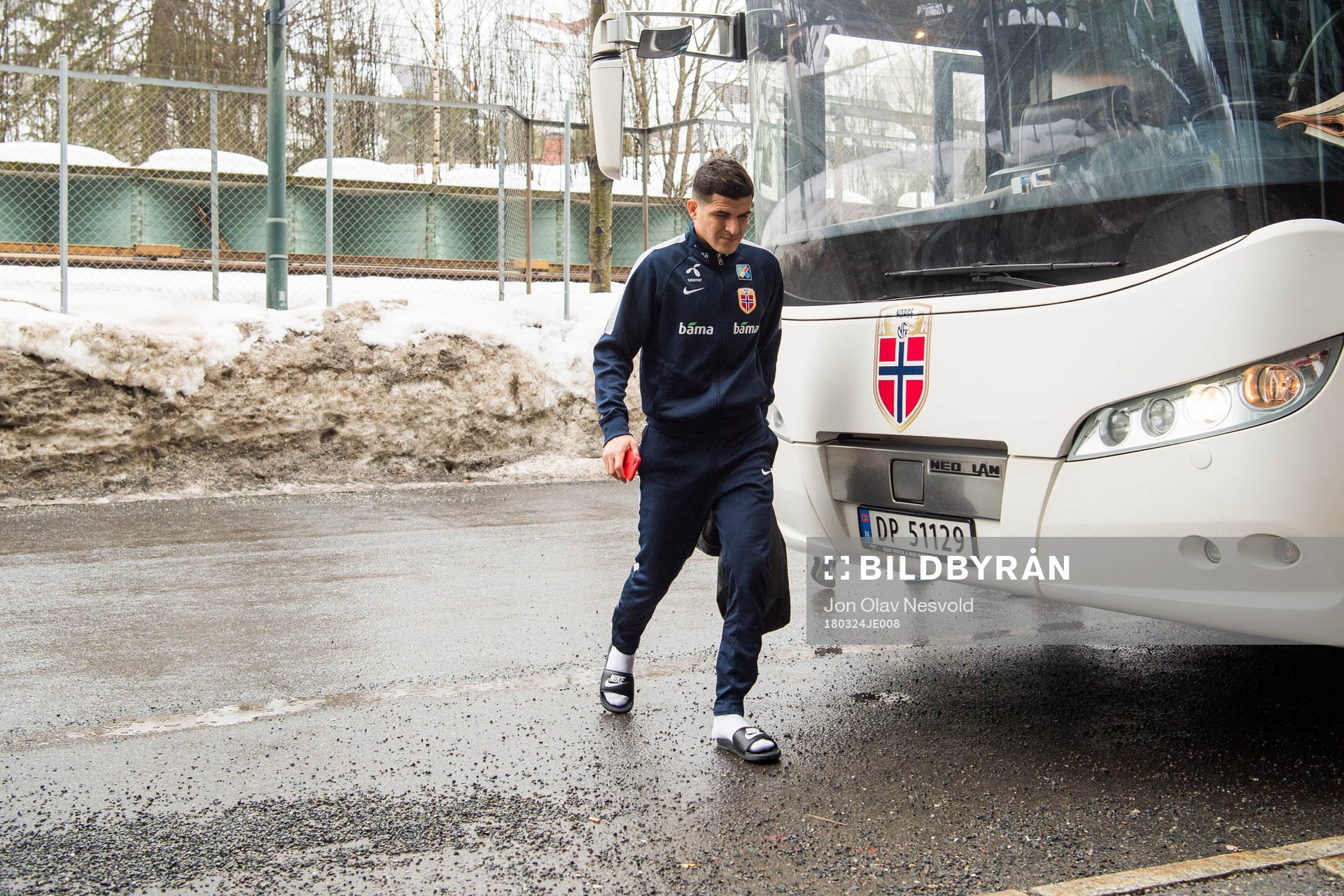 Tarik Elyounoussi of Norway arrives at a training session