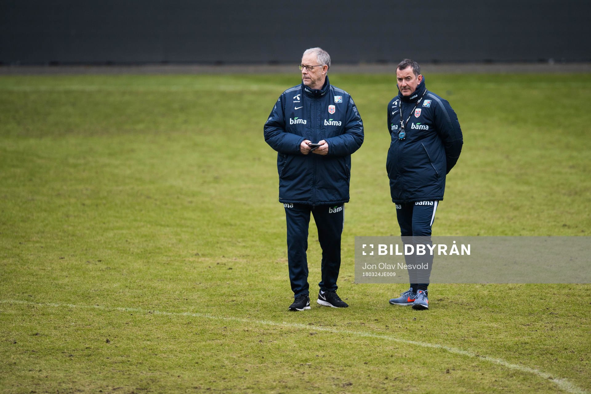 Lars Lagerbäck, head coach of Norway, and Per Joar Perry