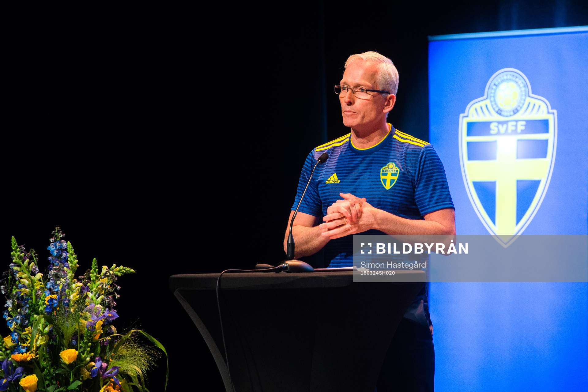 Håkan Sjöstrand, Generalsekreterare, under Svenska Fotbollförbundets årsmöte den 24 mars 2018 i Stockholm.
