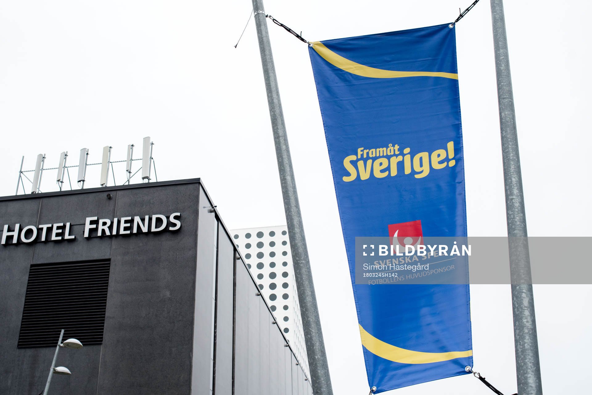 Vepa på lyktstolpe utanför Friends Arena före