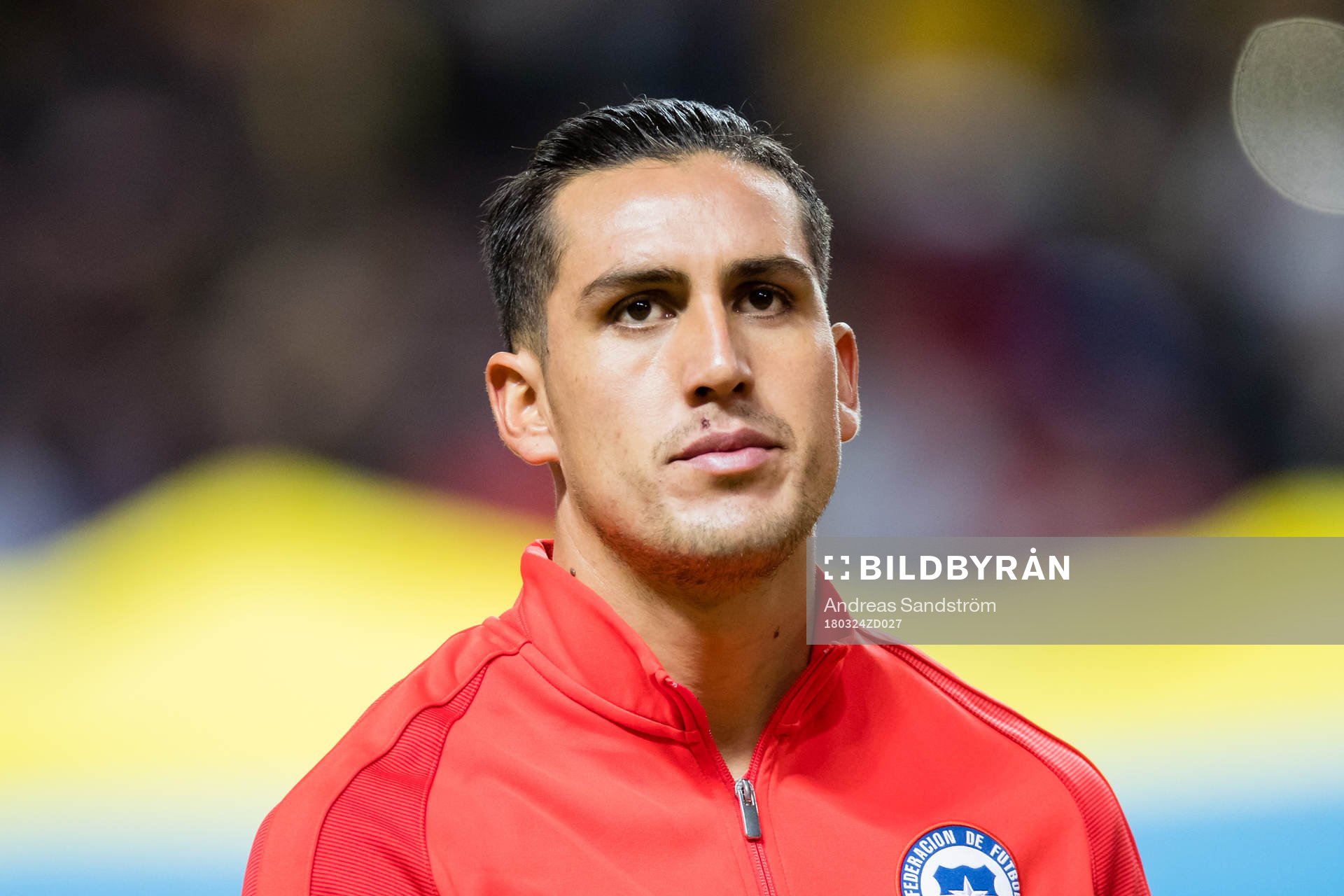 Chiles Enzo Roco under träningslandskampen i fotboll mellan Sverige och Chile den 24 Mars 2018 i Stockholm. 