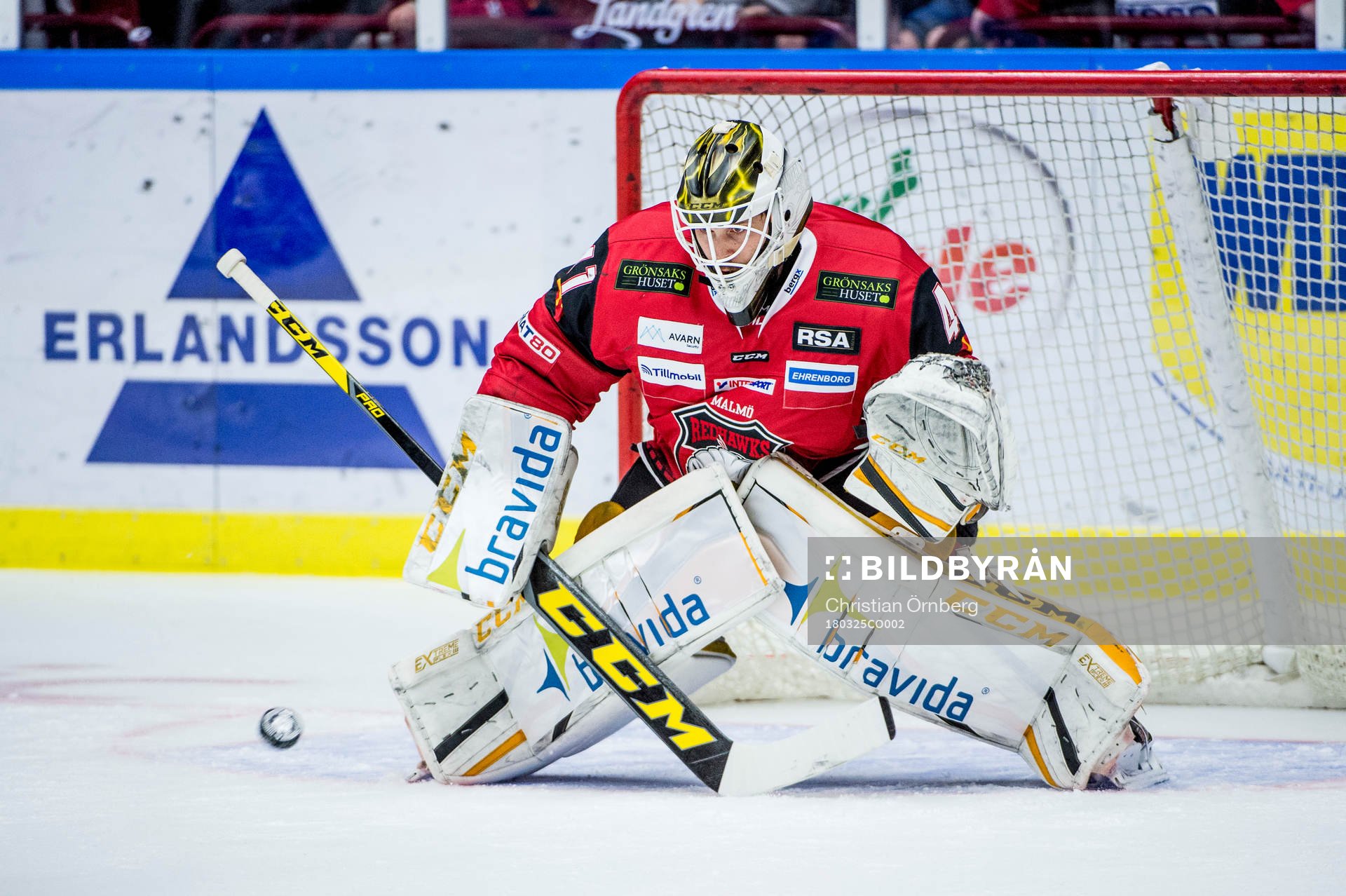 Malmö Redhawks målvakt Jonatan Bjurö innan kvartsfinal 4