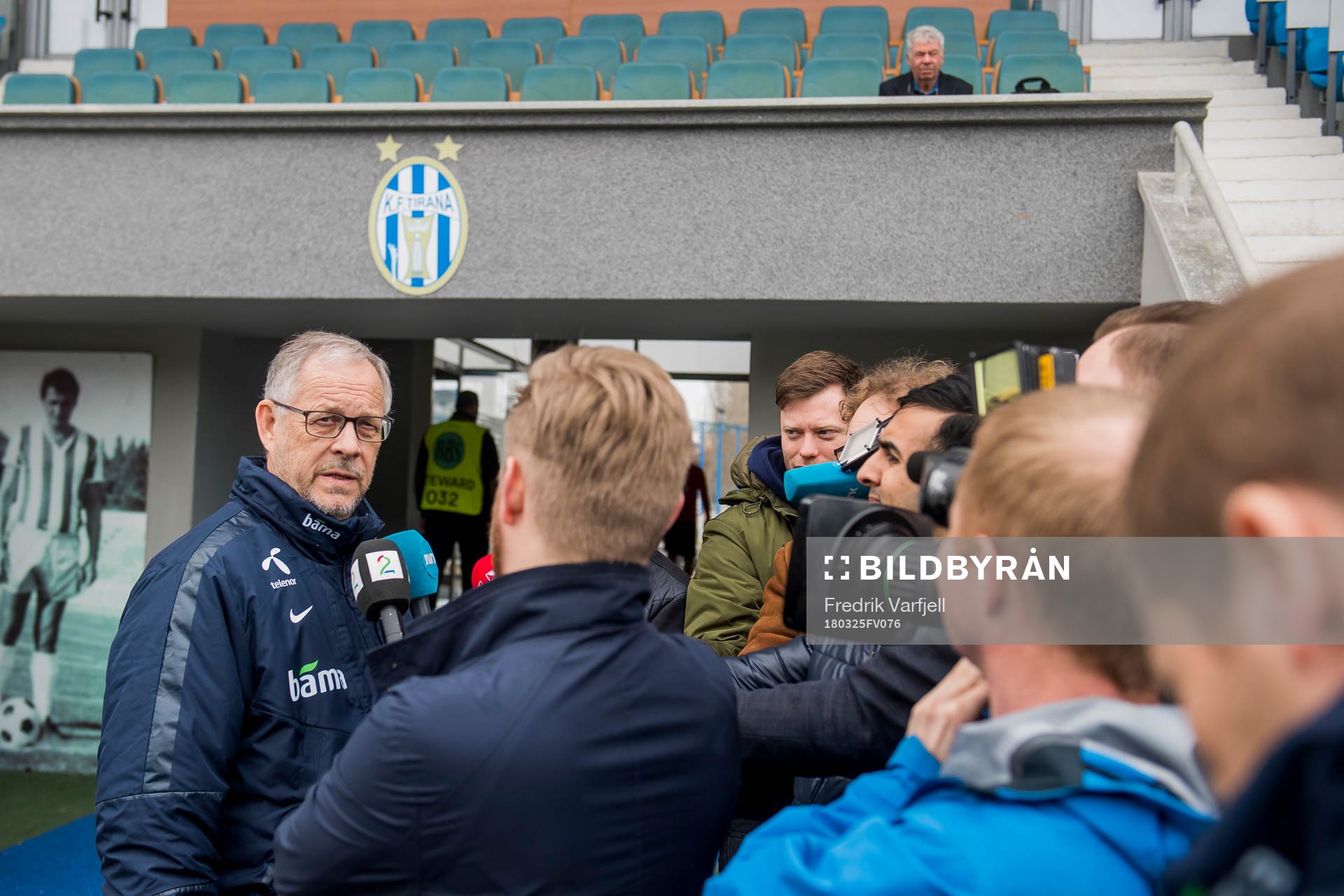 Lars Lagerbäck, head coach of Norway, is been interviewed