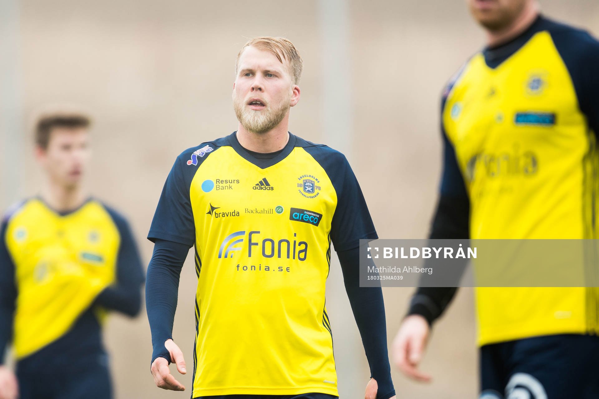  Ängelholms Kristoffer Jeppsson  under träningsmatchen i fotboll mellan Ängelholm och Landskrona den 25 mars 2018 i Ängelholm.